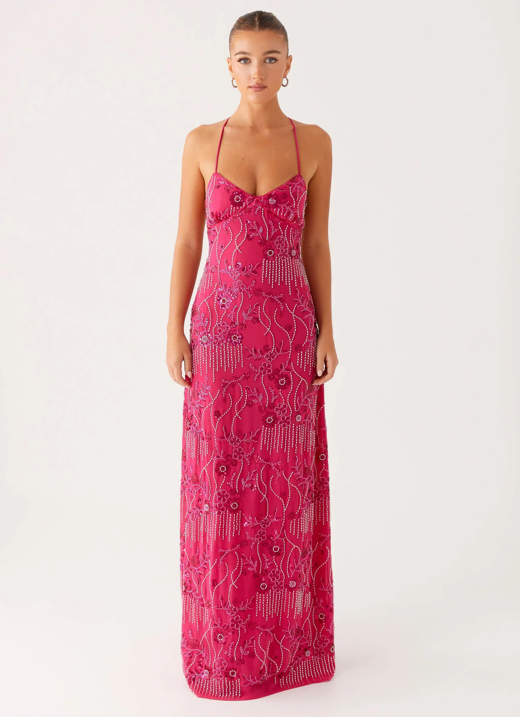 Vietta Sequin Cami Maxi Dress - Fuchsia