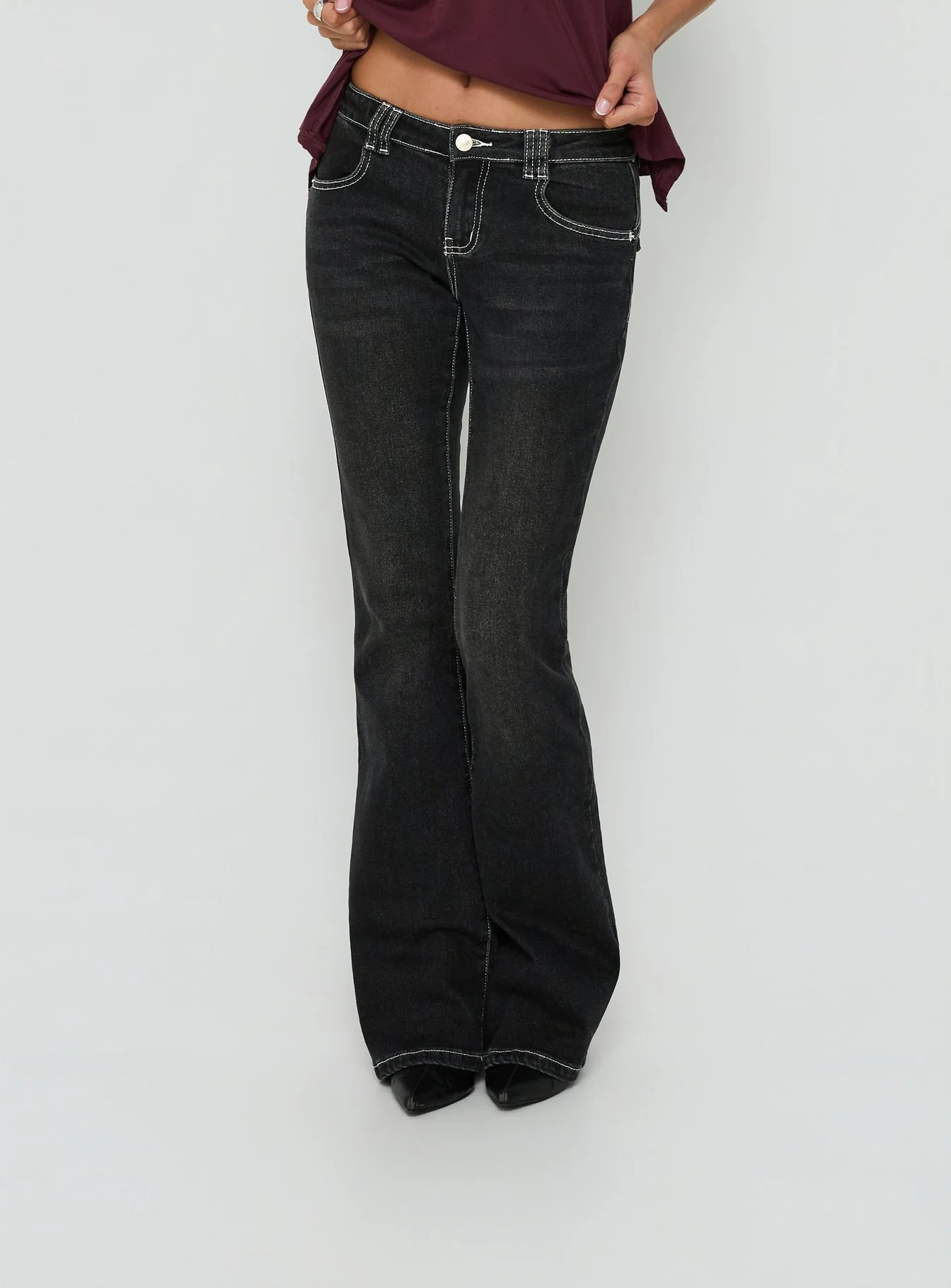 Clynee Ultra Low Rise Bootleg Jeans Vintage Black