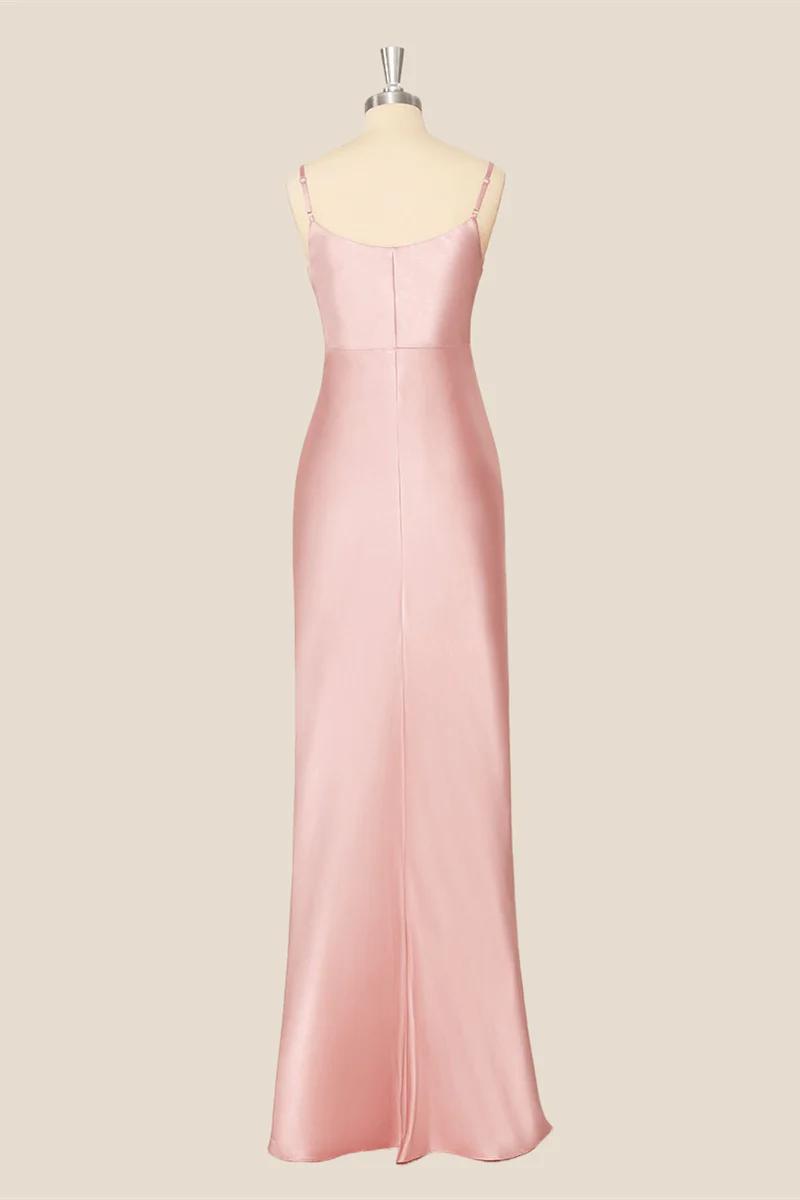Cowl Neck Pink Sheath Long Party Dress