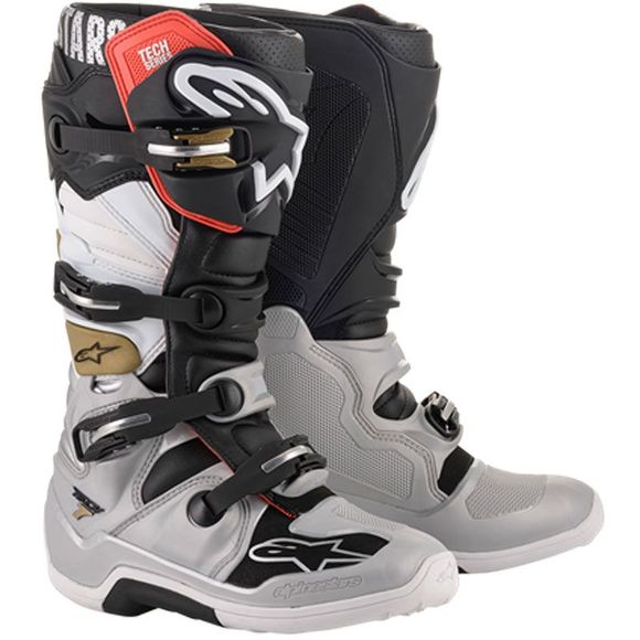 Bottes cross Alpinestars TECH 7 - BLACK SILVER WHITE GOLD 2024 - Noir / GrisRef : AP11735