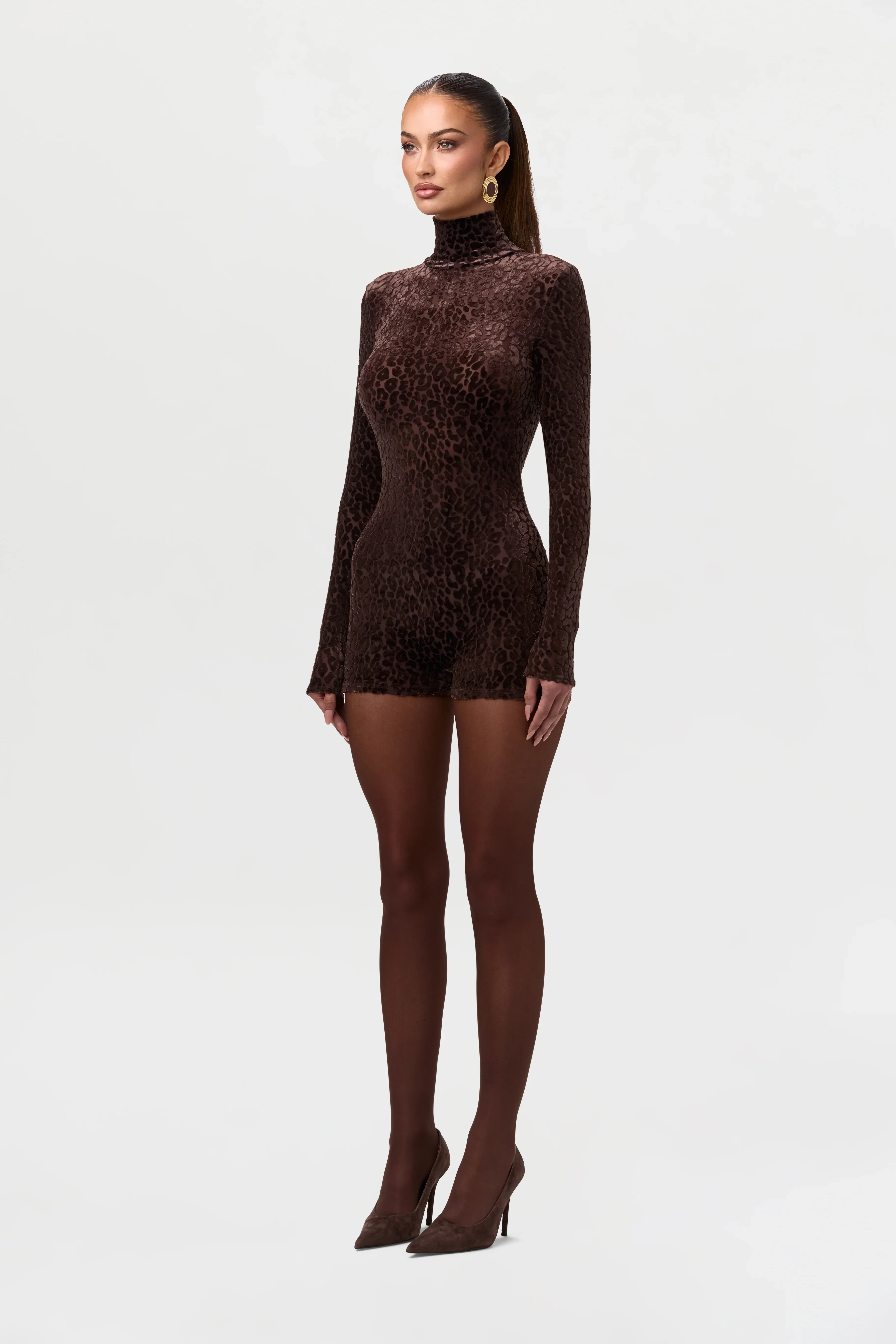 Burnout Print Turtleneck Romper