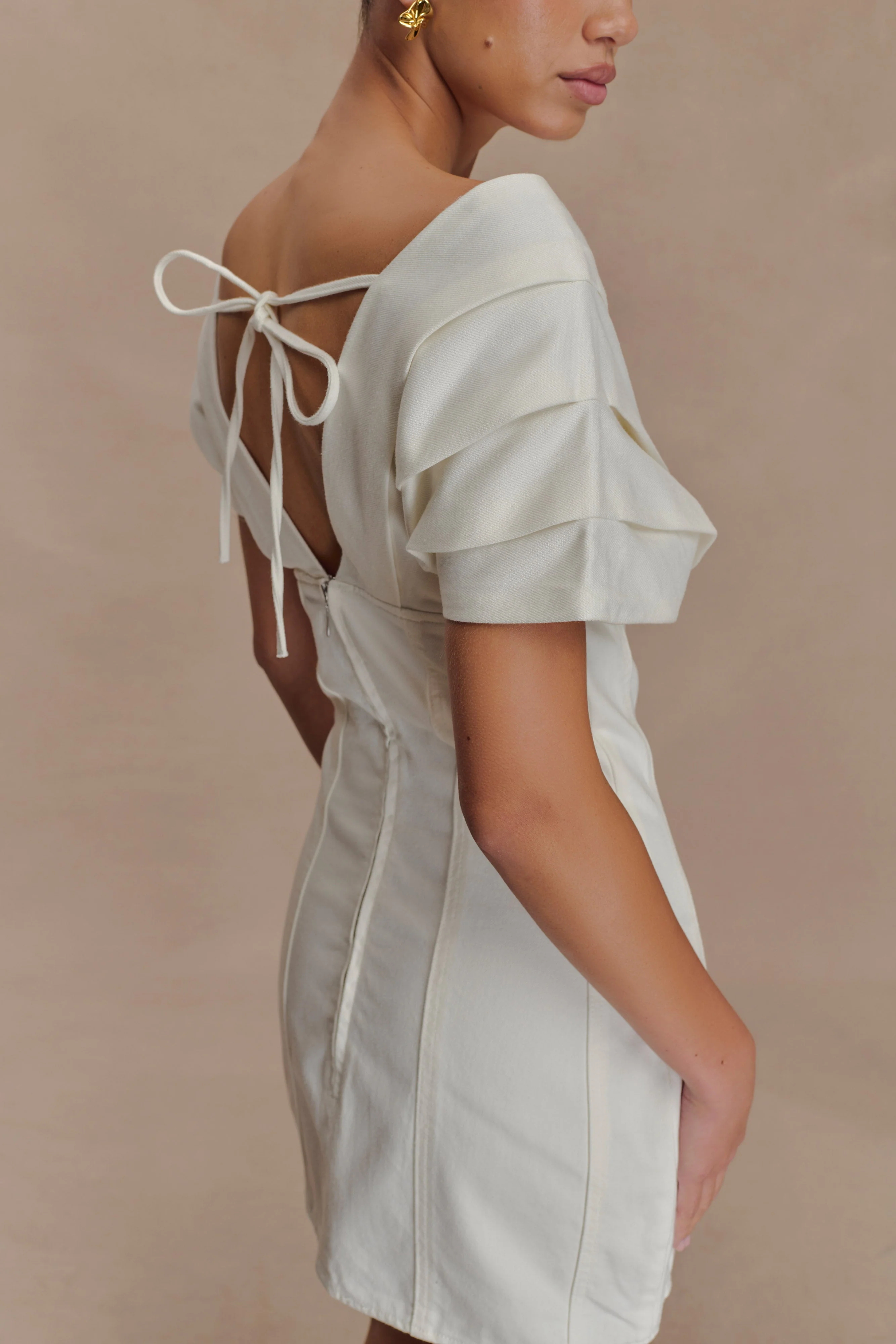 Pascale Off Shoulder Denim Mini Dress - White