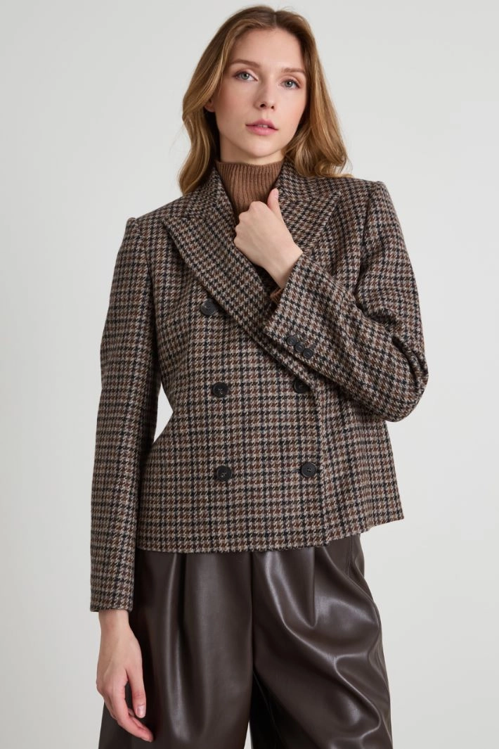 Textured cropped blazer - BROWN