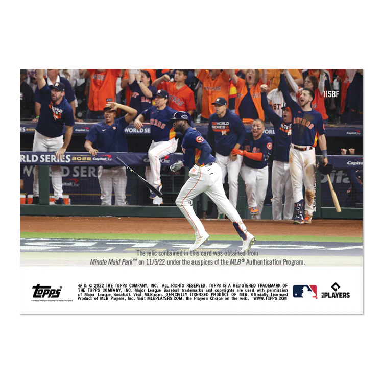Game-used Base Relic # to 1 - Yordan Alvarez - 2022 MLB TOPPS NOW® Card 1159F
