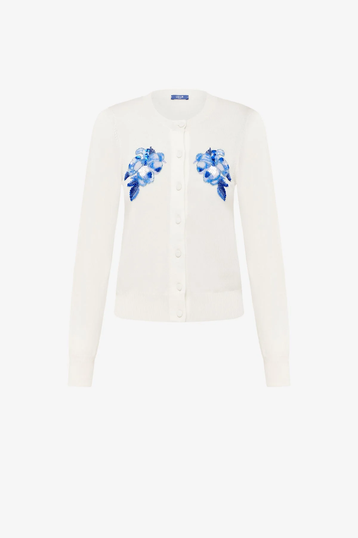 Claire Embellished Knit Cardigan - Ditsy Floral Print in Snow