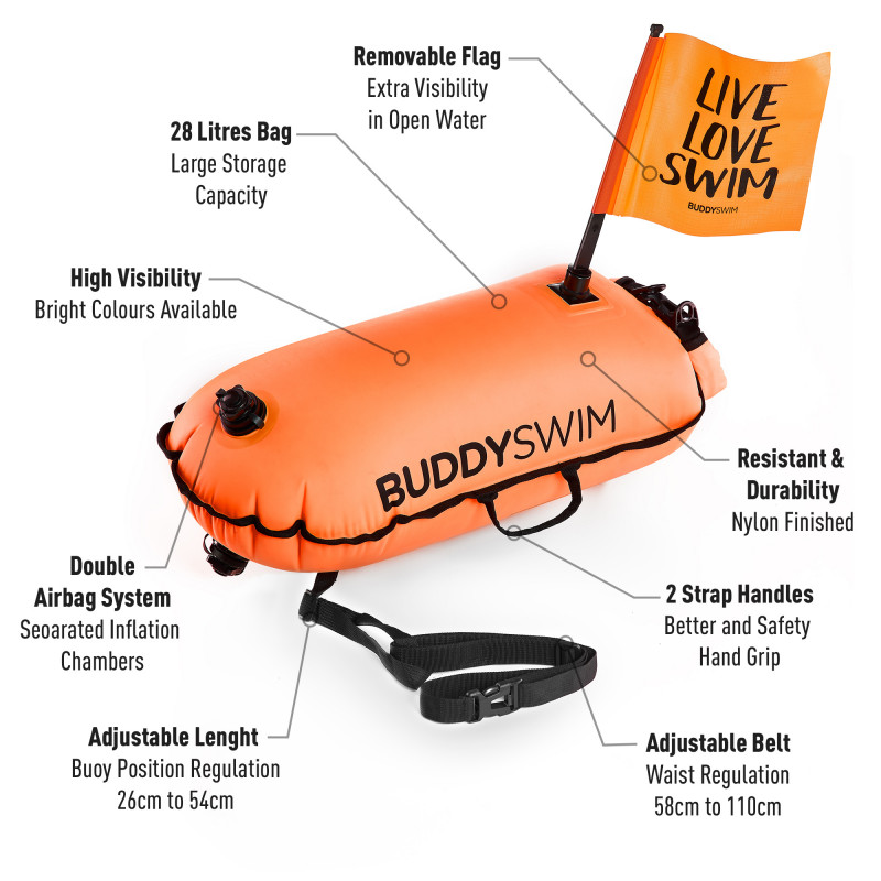 Buddyswim DryBag Buoy with Flag 28lt - orange