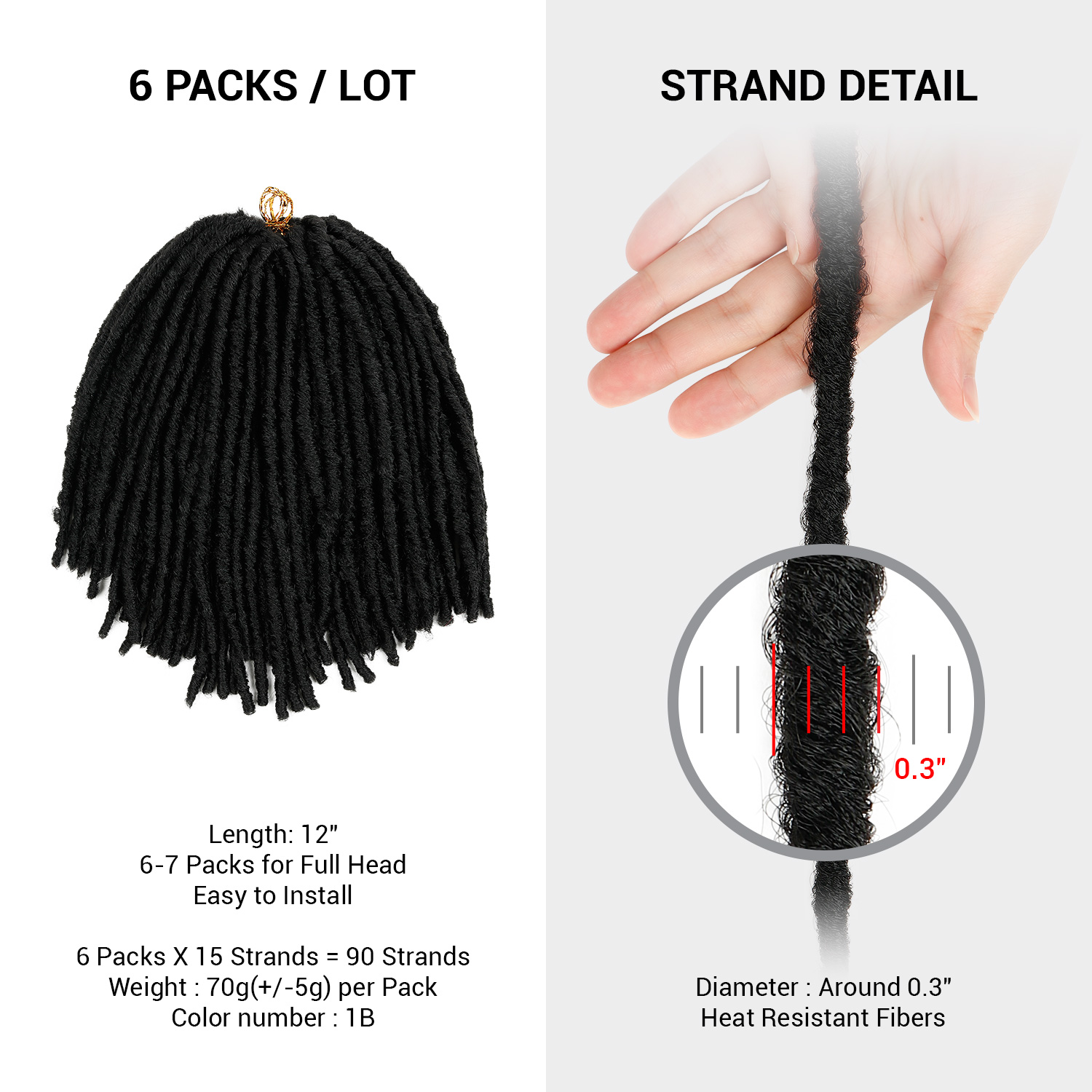 Authentic Synthetic Hair Crochet Braid U Loc Dreadloc Straight 12