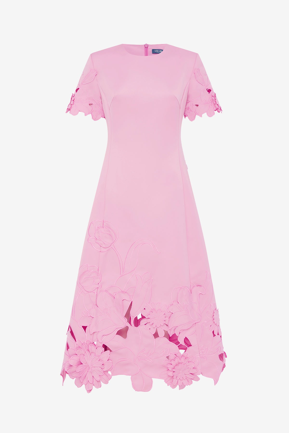 Caroline Appliqué Short Sleeve Midi Dress - Flamingo