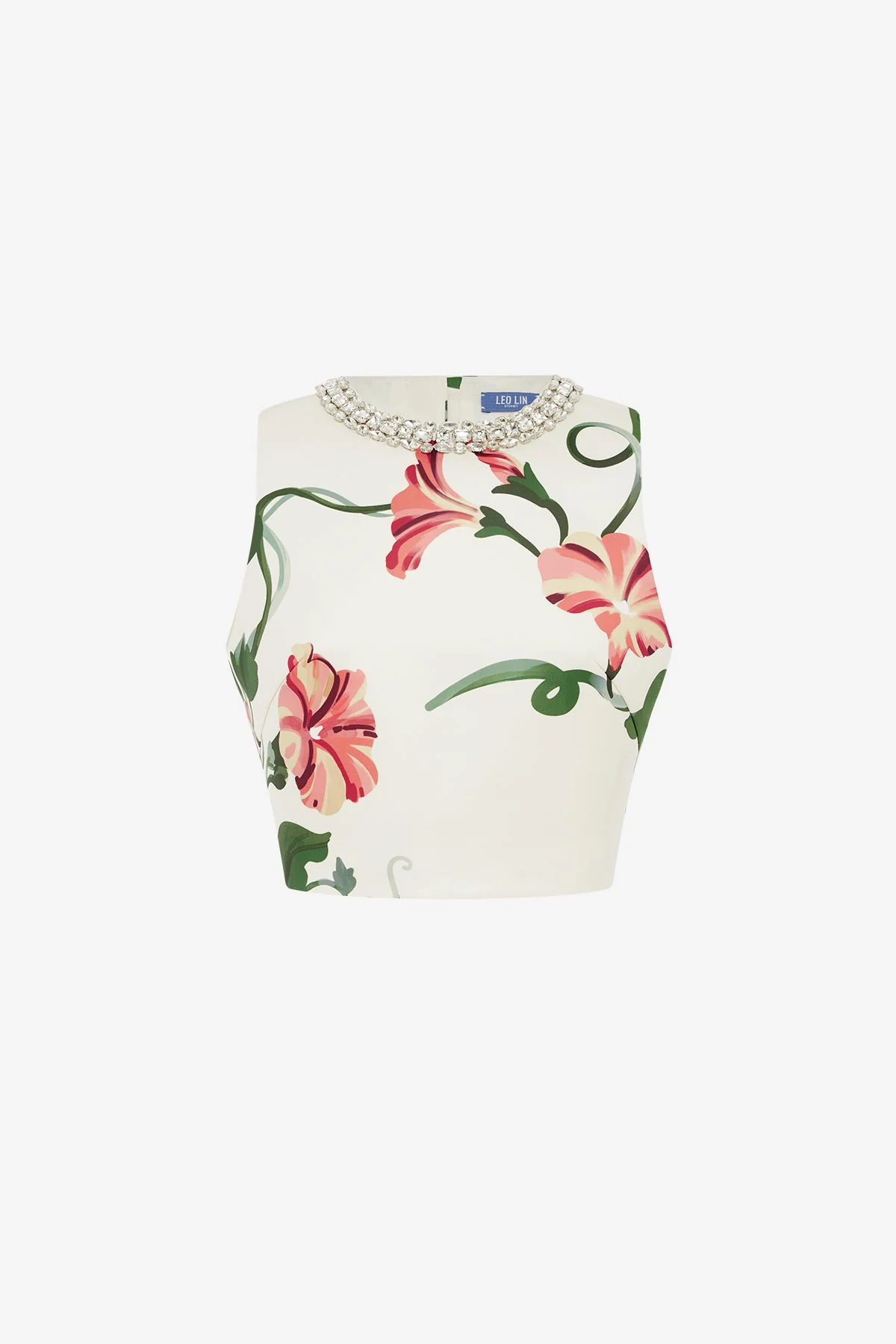 Iris Embellished Top - Vine Print in Snow
