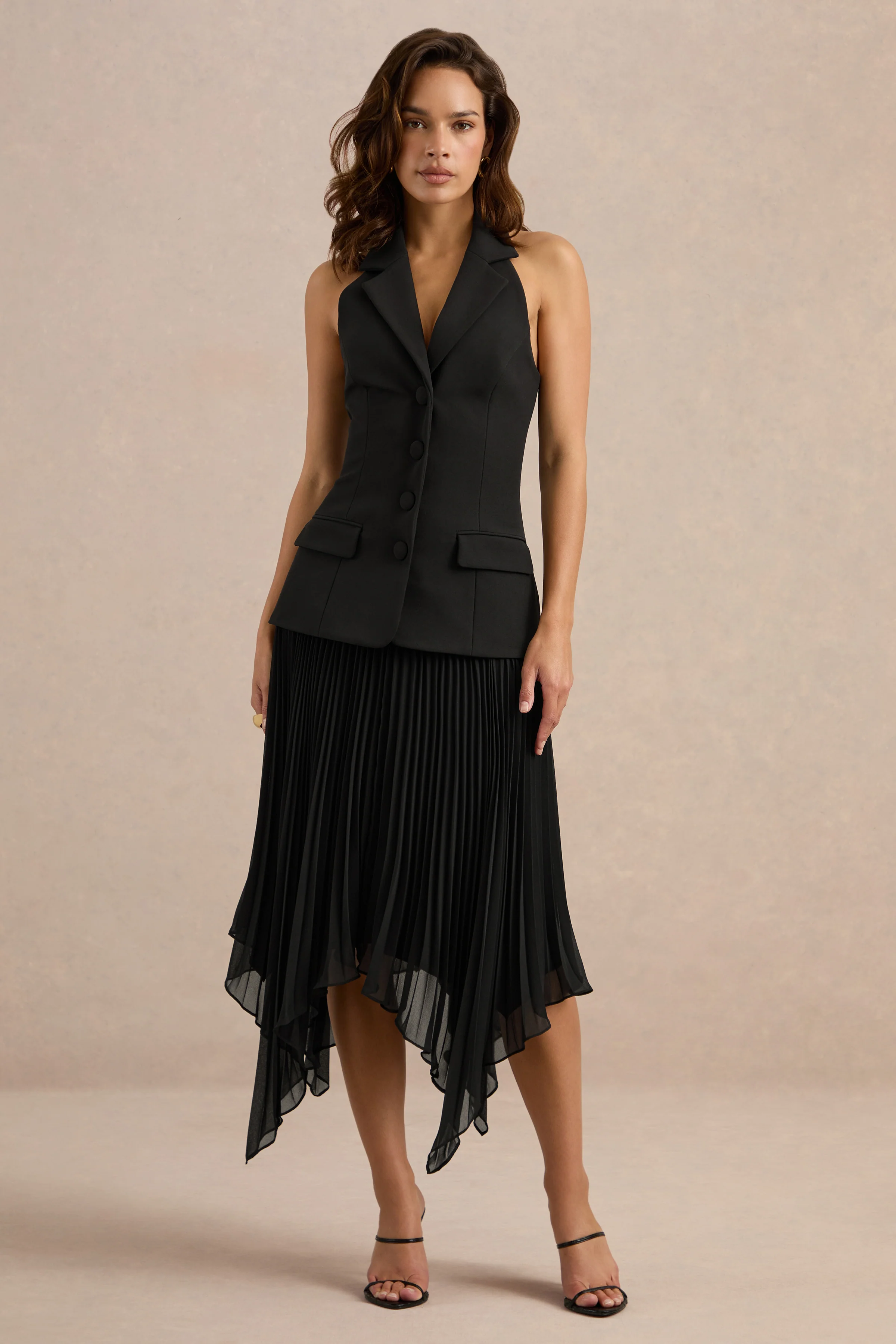 Marvelle | Black V Neck Maxi Dress With Pleated Skirt