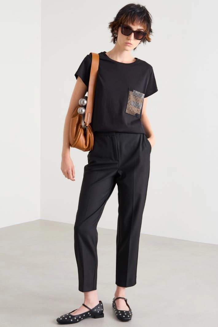 T-shirt with rhinestone embroidery - BLACK