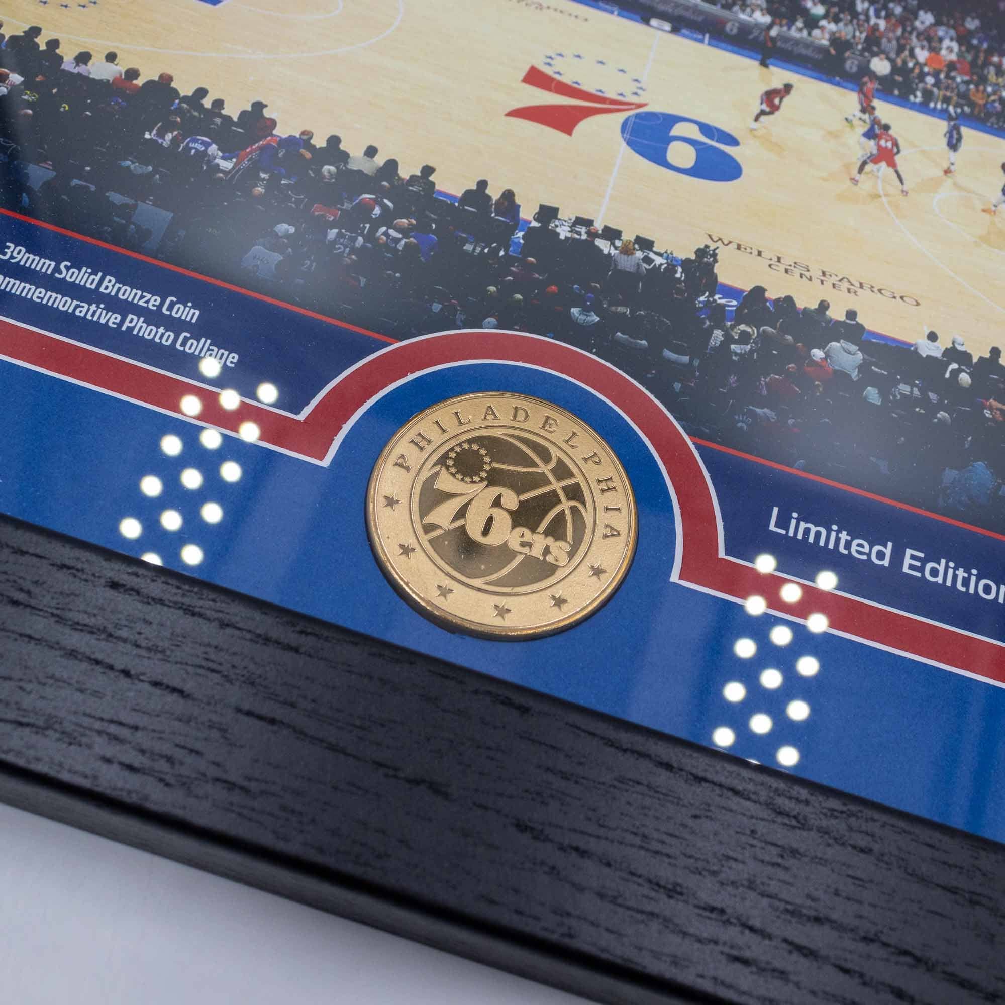 Philadelphia 76ers 3-Time NBA Champions Bronze Coin Framed Photo