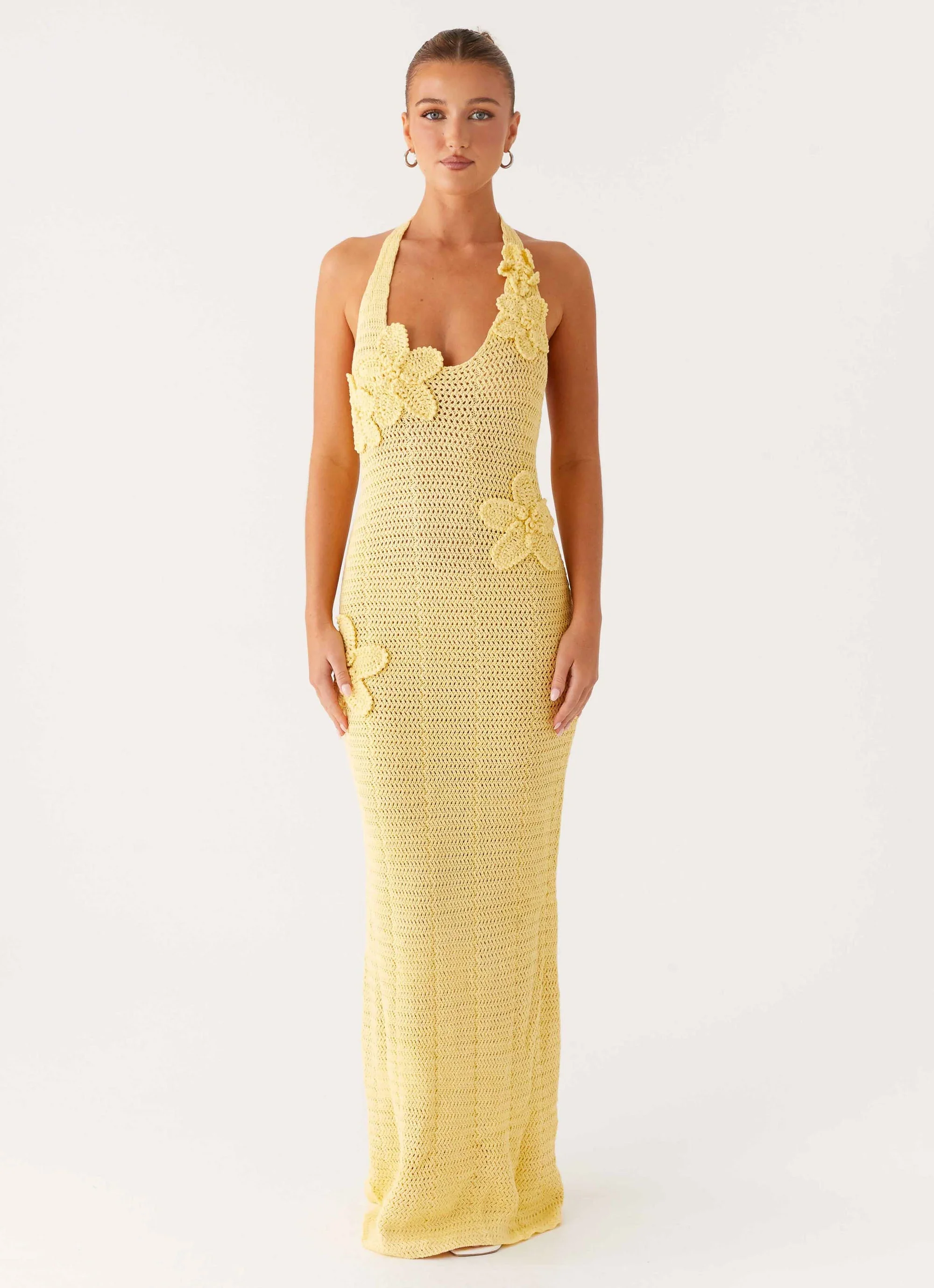 Novalee Flower Crochet Maxi Dress - Yellow