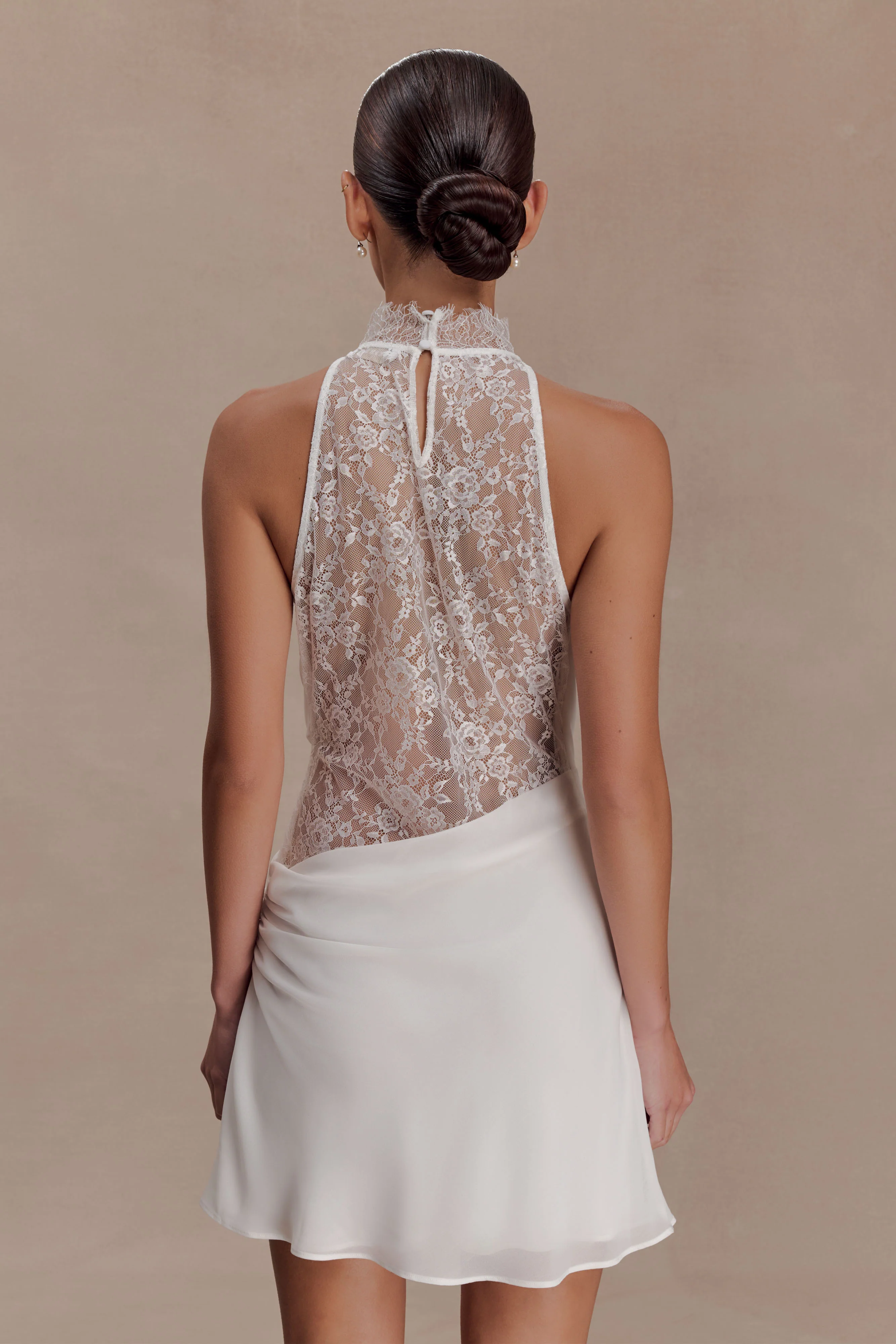 Arra Chiffon And Lace Halter Mini Dress - White