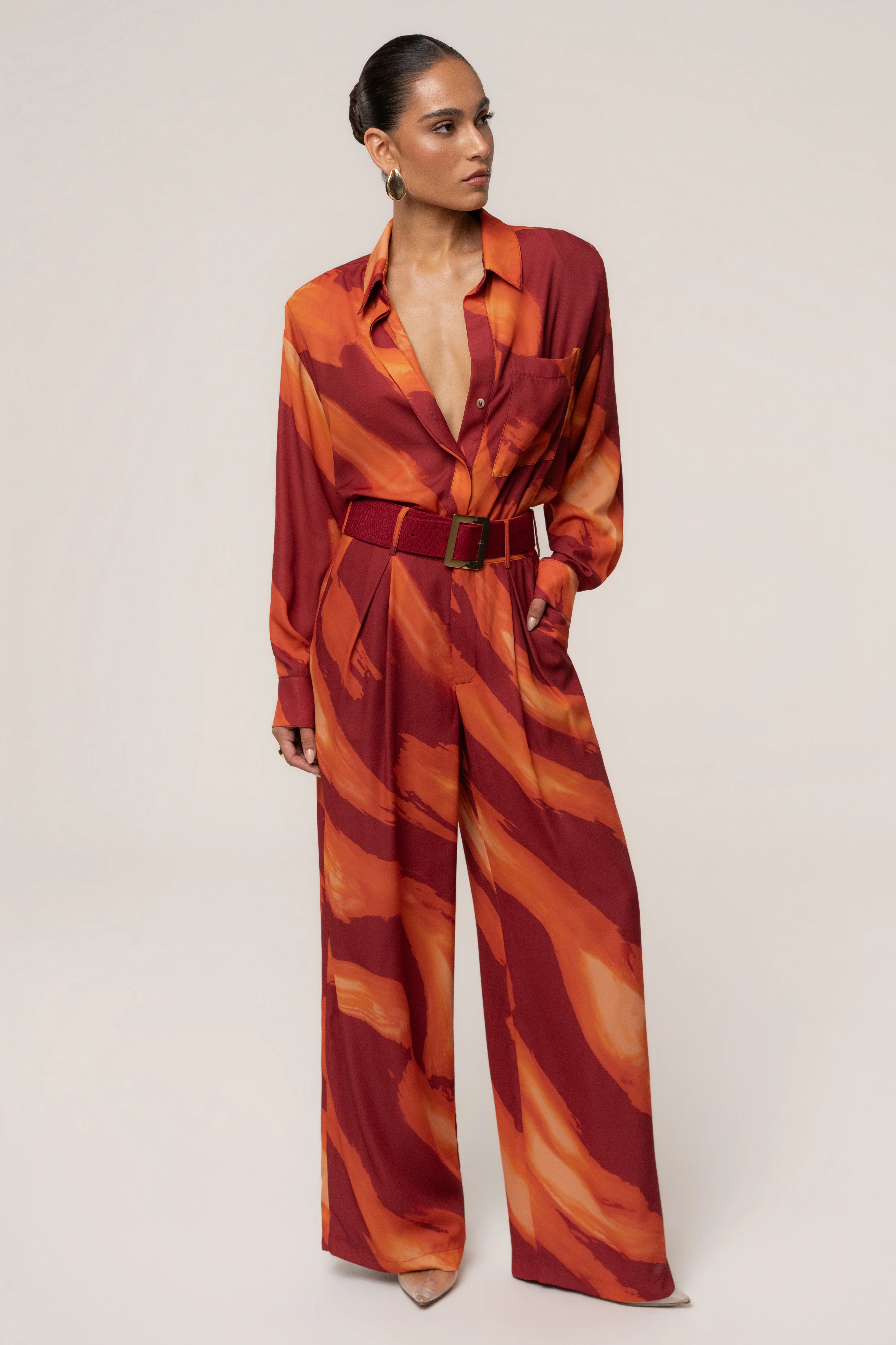 Crimson Dusk Soft Pleated Trouser