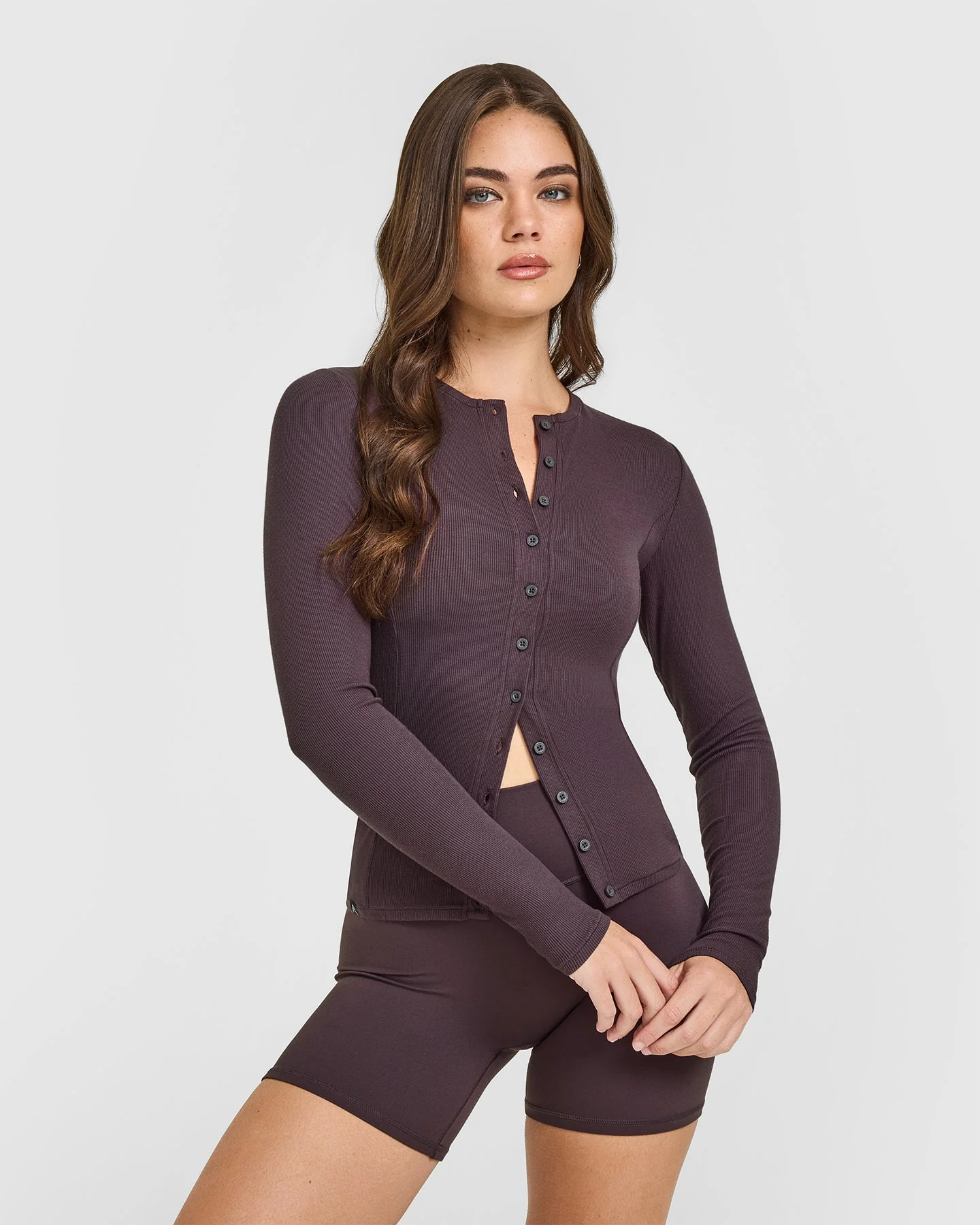 Mellow™ Rib Long Sleeve Cardigan | Umber Brown