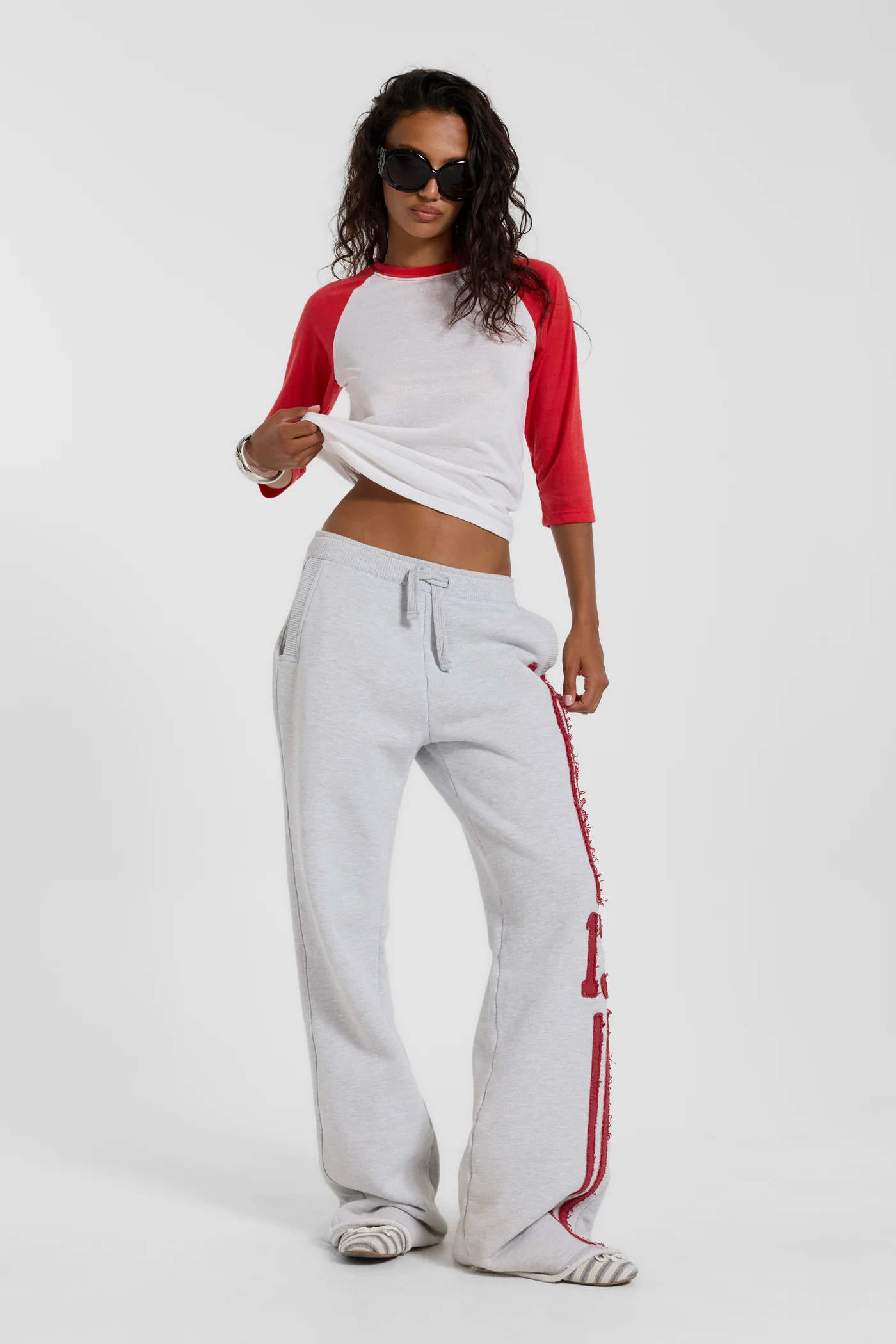 13 Stripe Straight Jogger in Grey Marl