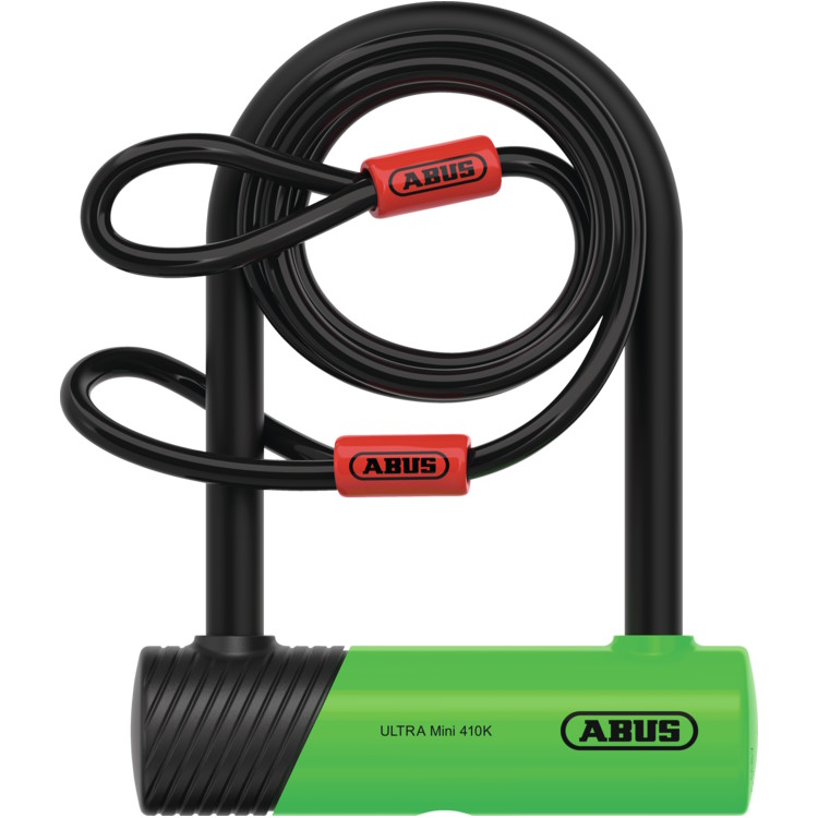 ABUS Ultra Mini 410K/150HB140 U-Lock 140x106 mm + Frame Bracket SH34 + Loop Cable 10/120 - green