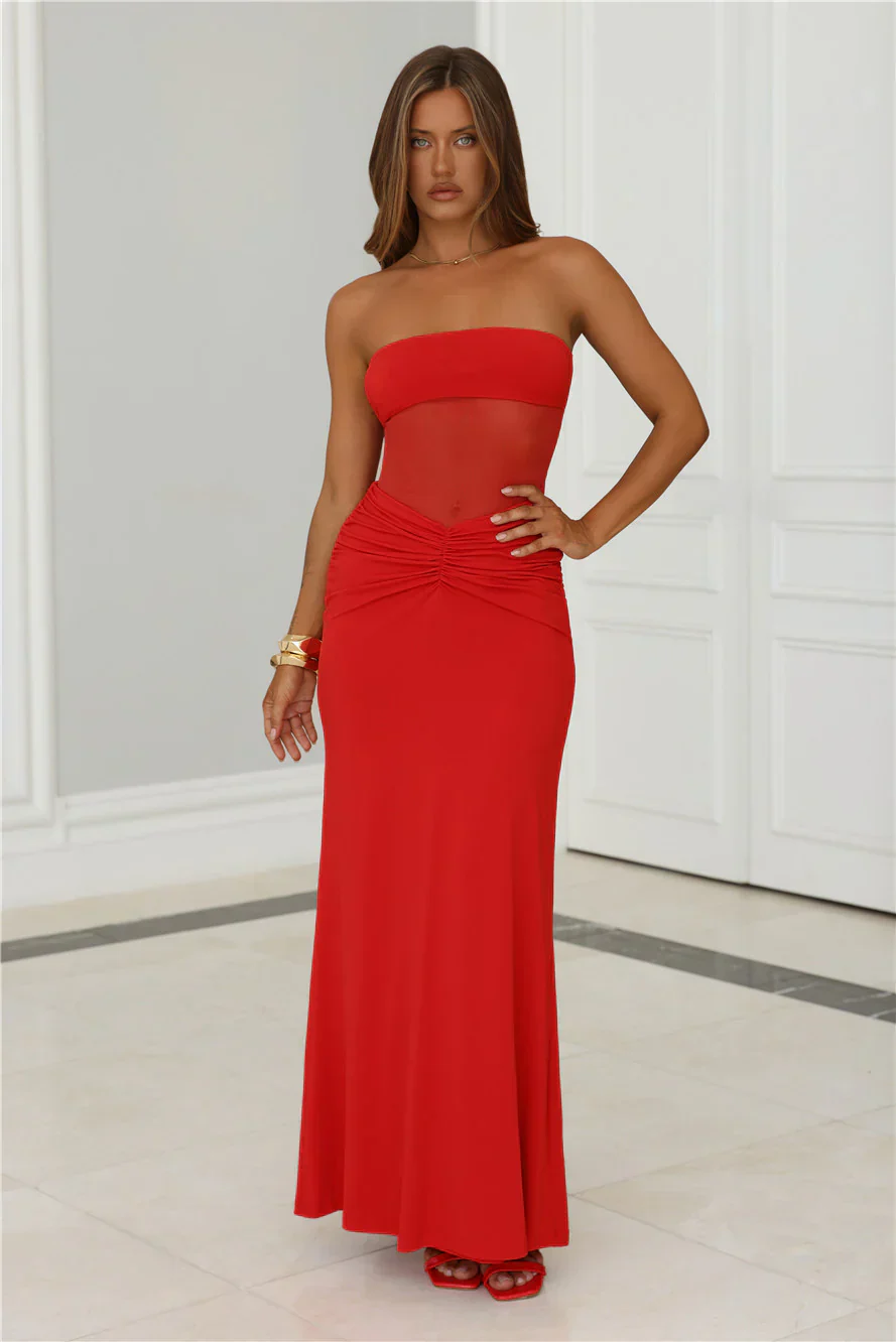 Seductive Spark Strapless Maxi Dress Red