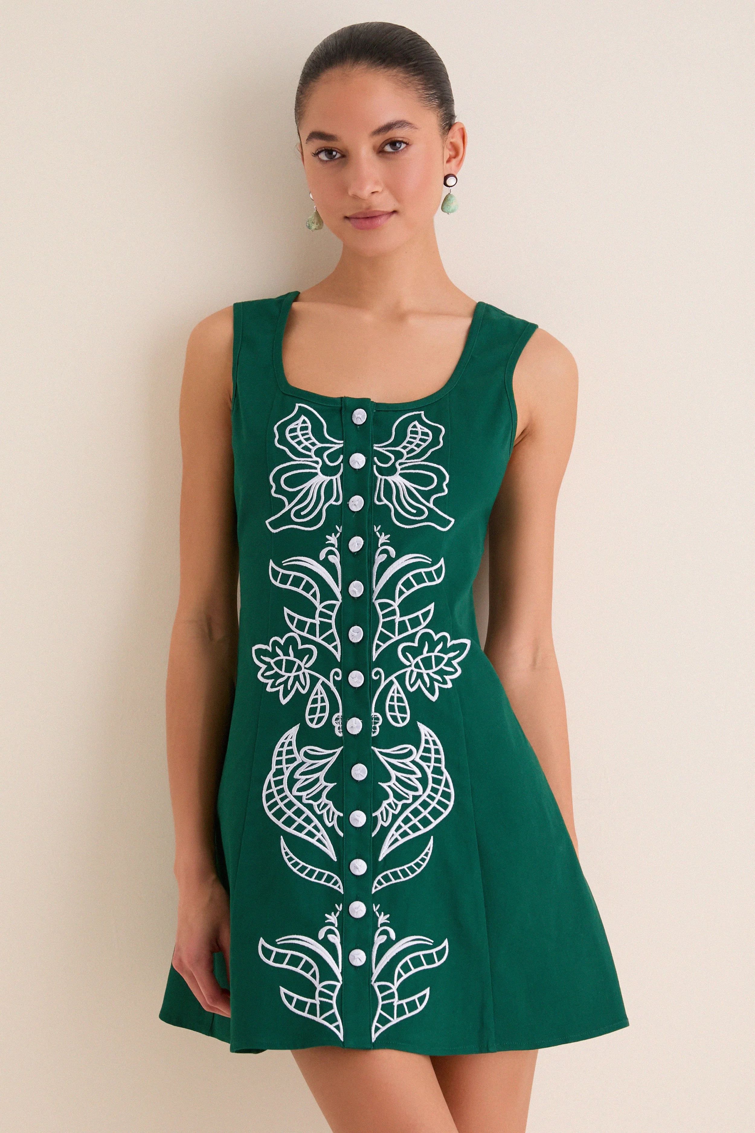 Green & Baby Blue Embroidered Lucy Mini Dress