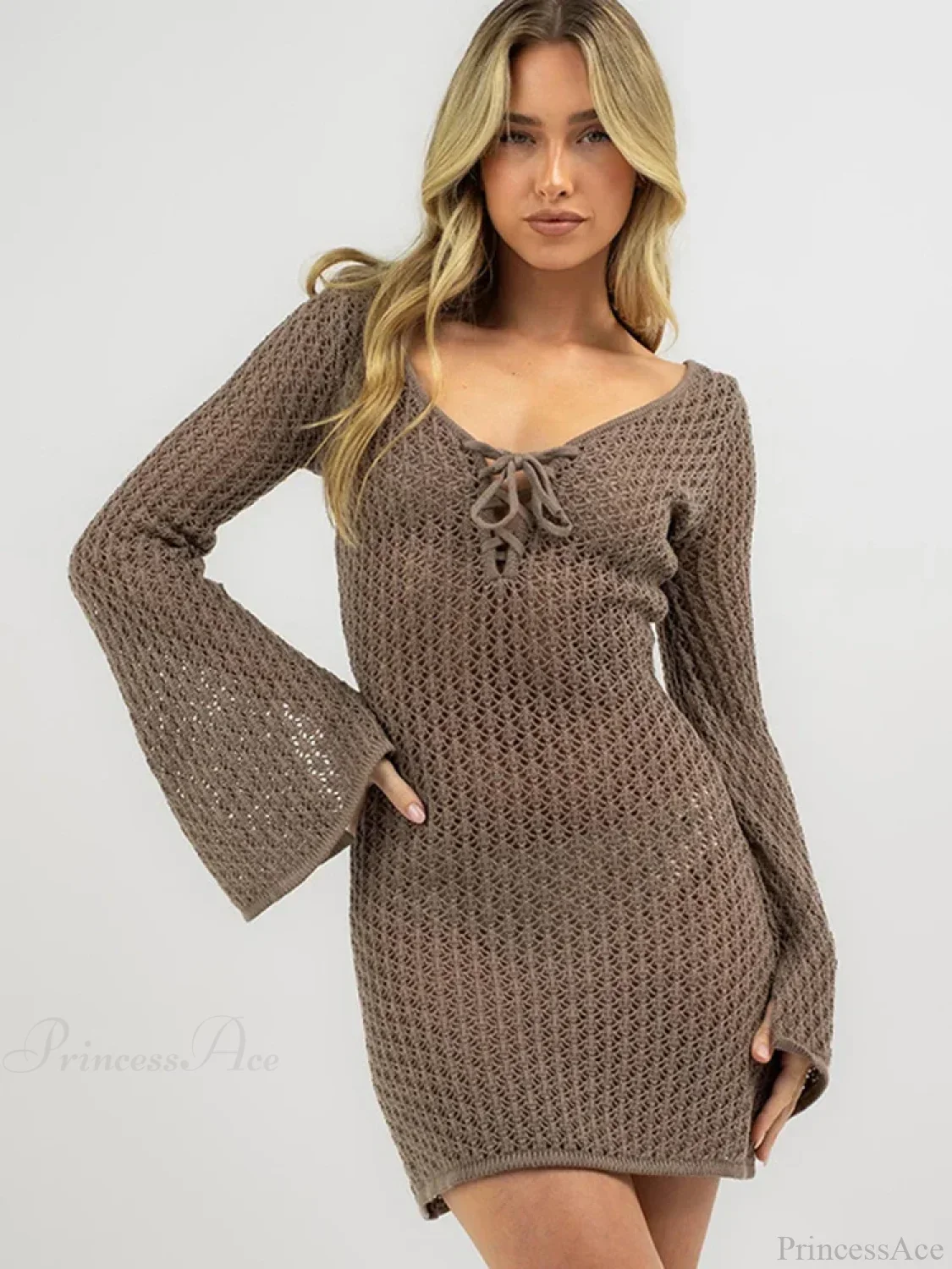 Solid Lace Up Bikini Cover Up