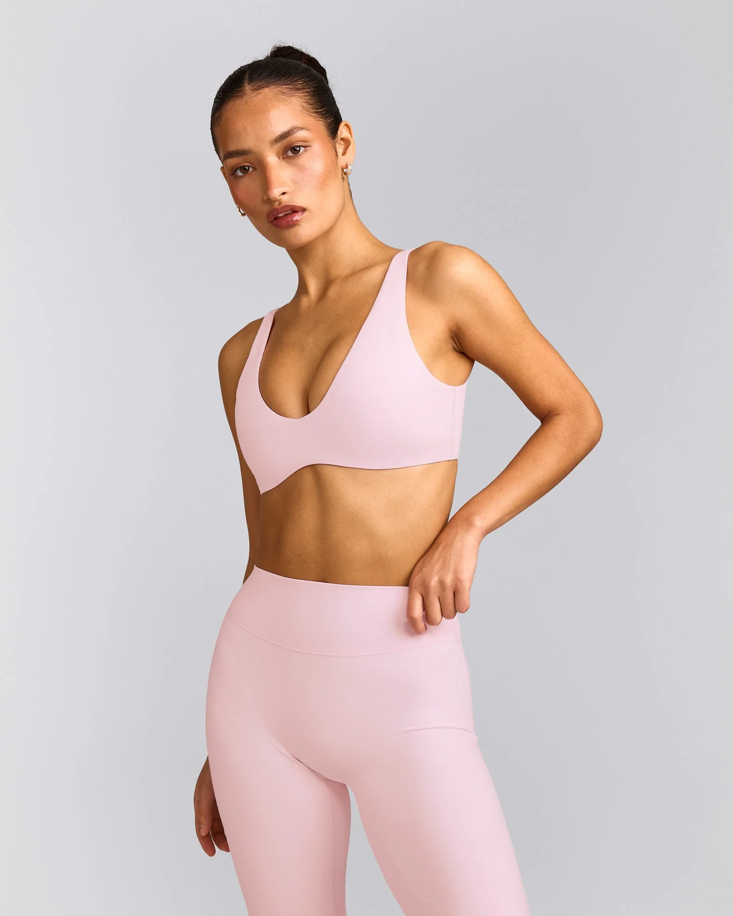 SoftMotion™ Scoop Back Bralette with Grey Logo | Soft Girl Pink
