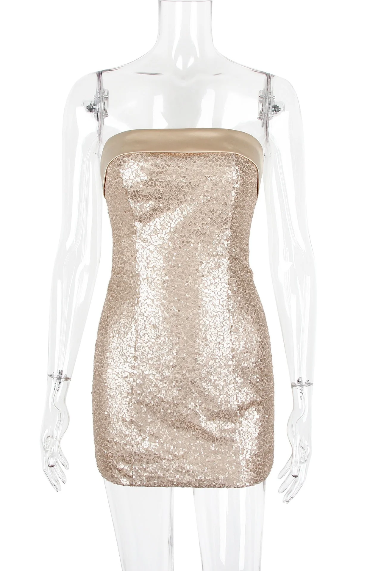 Golden Strapless Sequin Bodycon Mini Dress