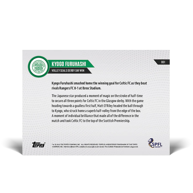 Topps UK - Kyogo Furuhashi -Volley seals derby day win - SPFL TOPPS NOW® UK Card #1