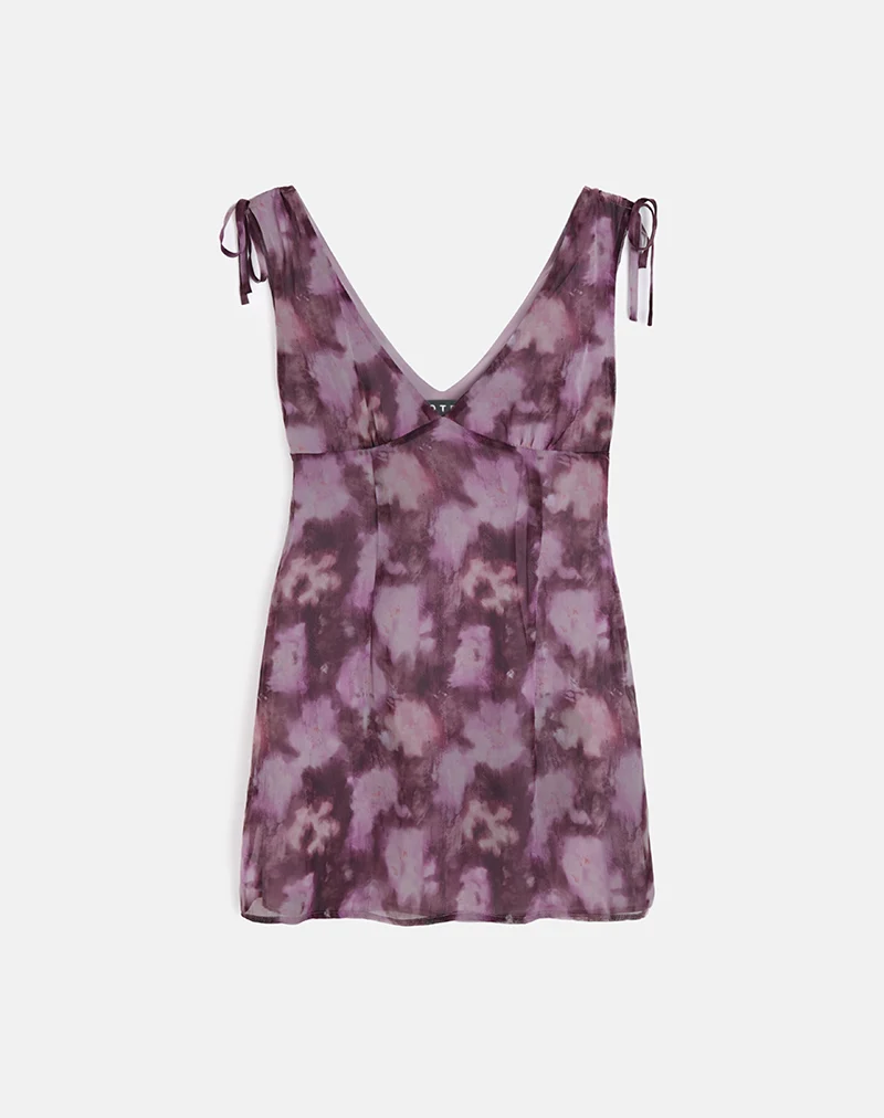 Carmila Mini Dress in Chiffon Floral Purple