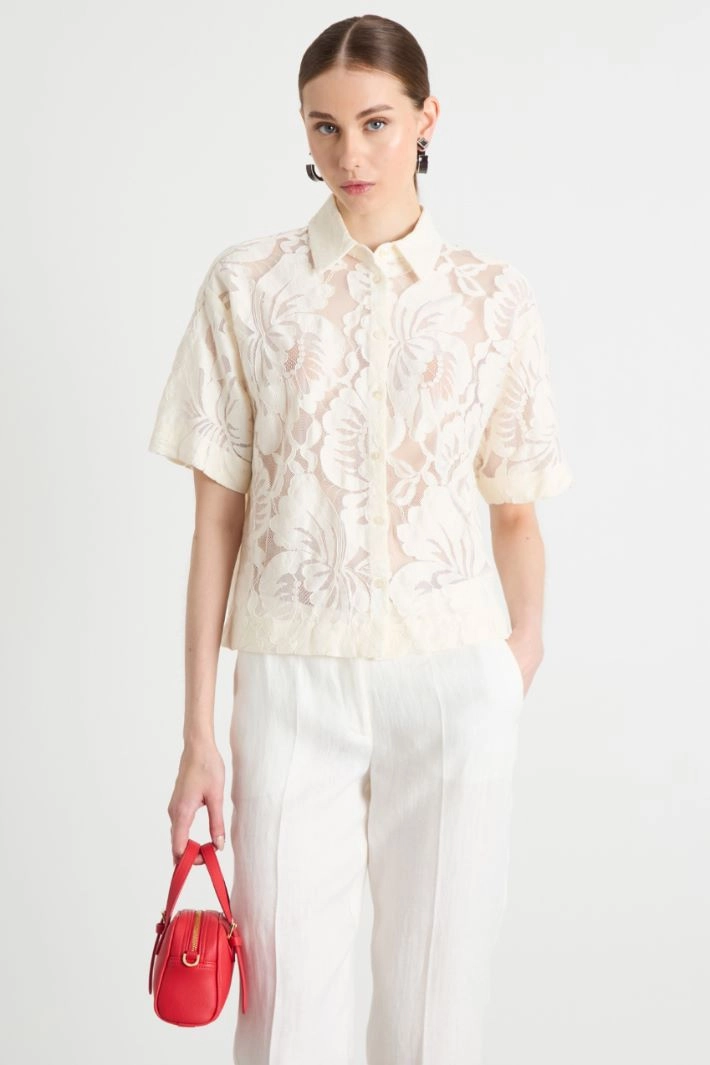 Boxy macramé shirt - WHITE