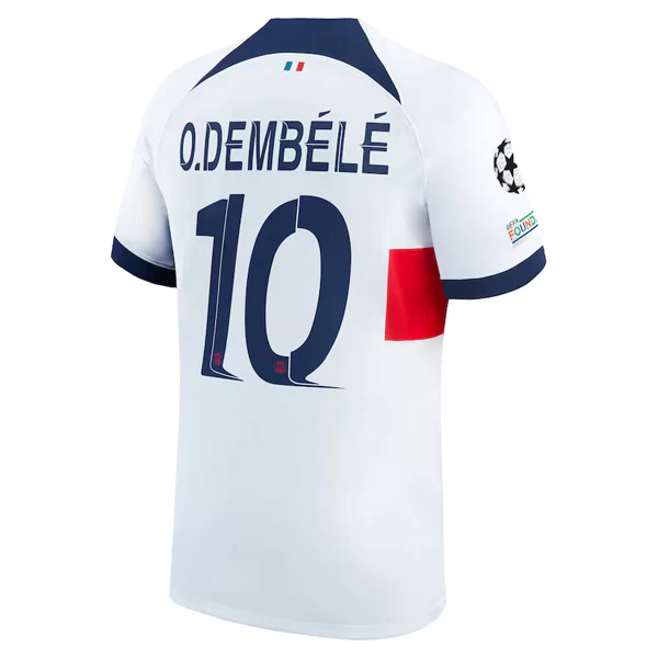 Paris Saint-Germain Ousmane Dembélé Away Jersey w/ Champions League Patches 23/24 (White/Midnight Navy)