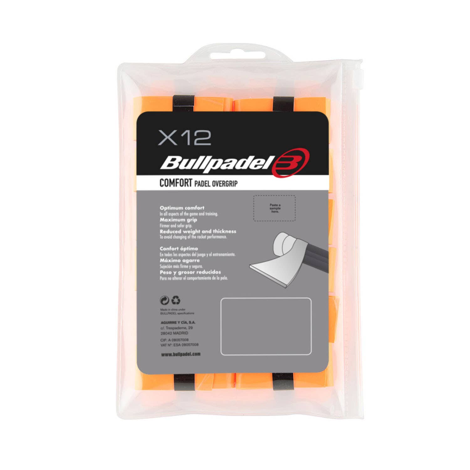 12 FLUORESCENT ORANGE BULLPADEL BG-1600 OVERGRIPS