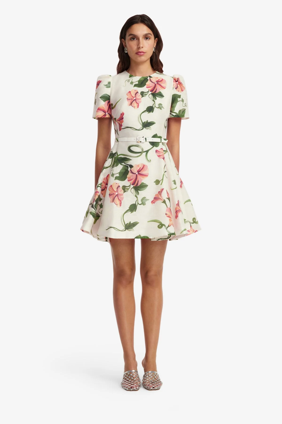 Elyse Short Sleeve Mini Dress - Vine Print in Snow