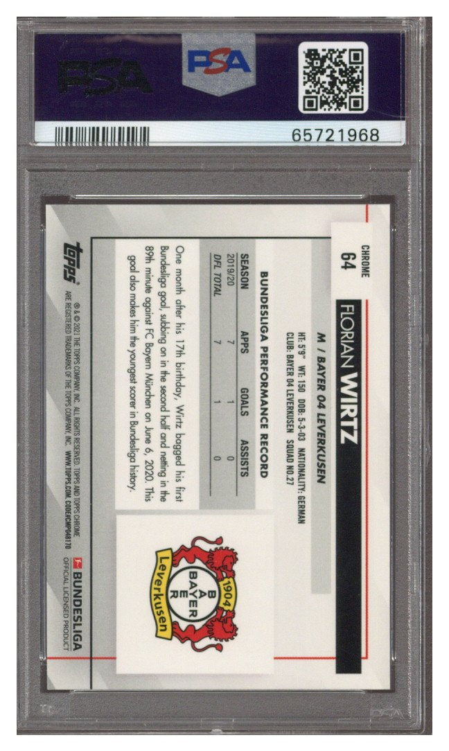 2020 Topps Chrome Florian Wirtz Rookie Bundesliga RC Sapphire #64 PSA 10