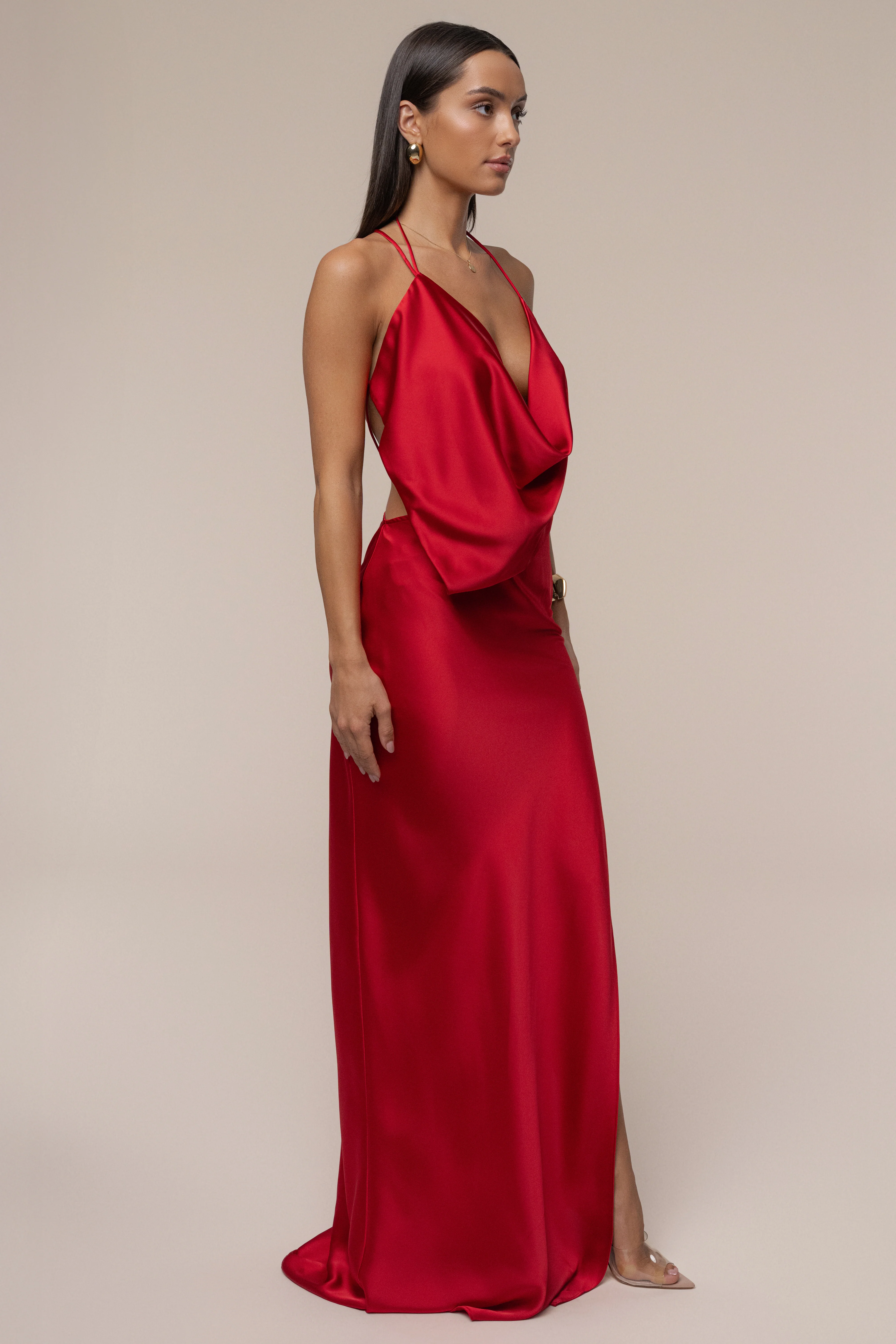 Red Delmara Cowl Maxi Dress
