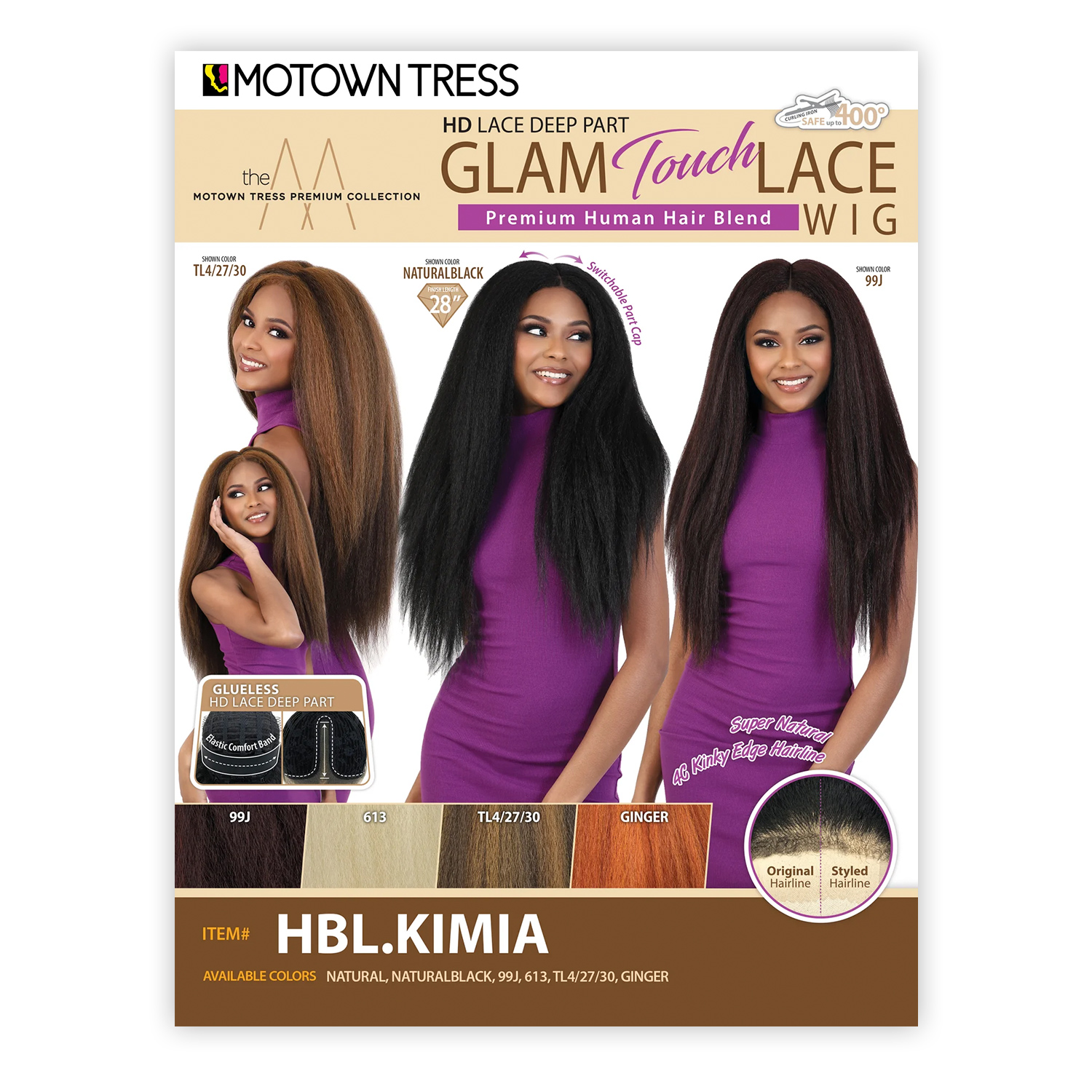 Motown Tress Human Hair Blend Glam Touch Glueless HD Lace Font Wig HBL.Kimia