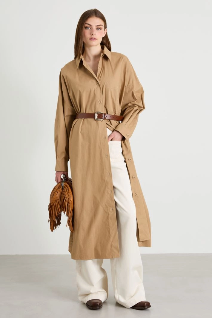 Cotton canvas shirt dress - BEIGE