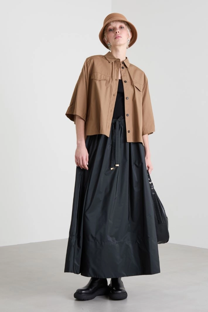 Asymmetric poplin shirt - TOBACO