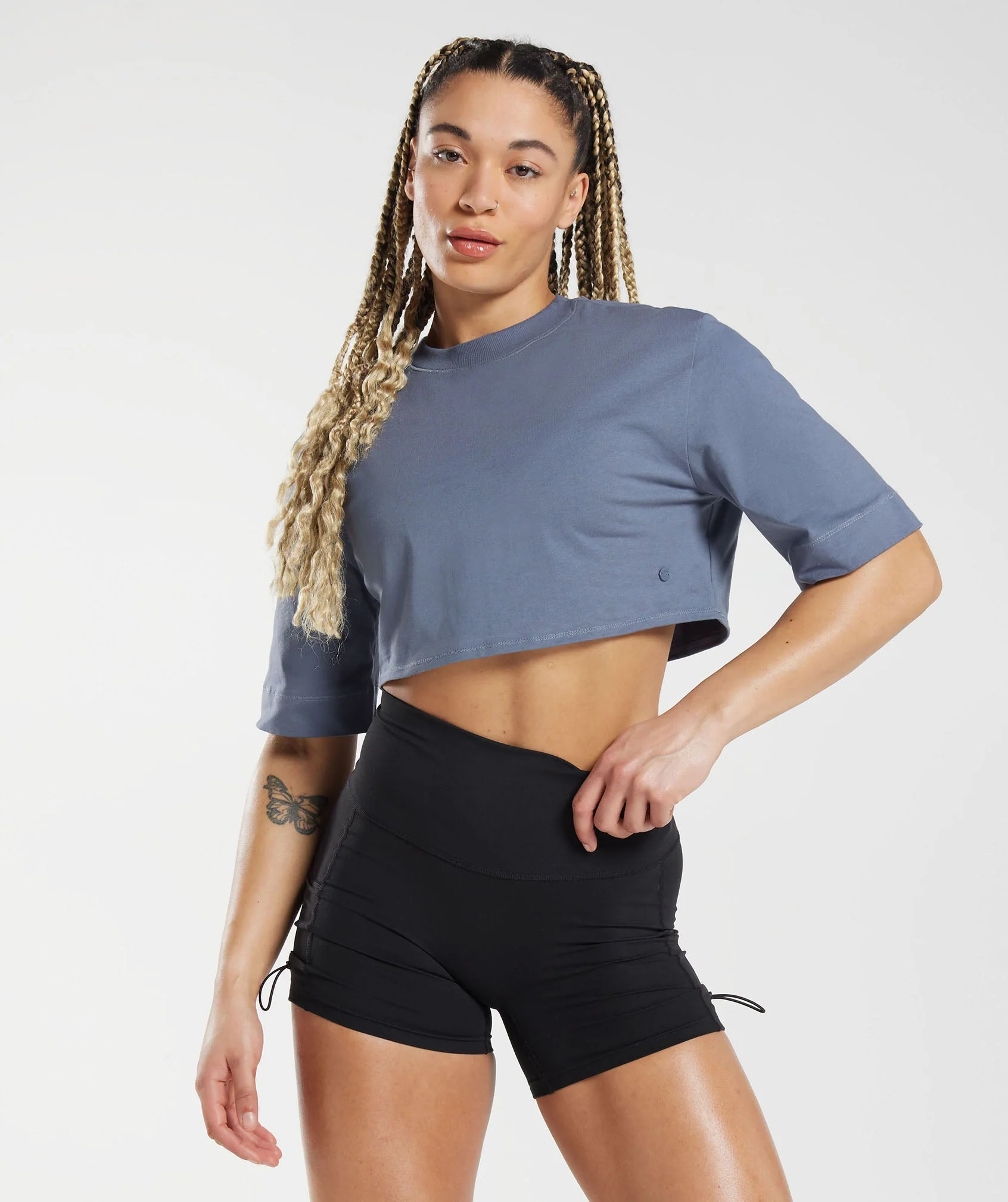 Cotton Boxy Crop Top Evening Blue