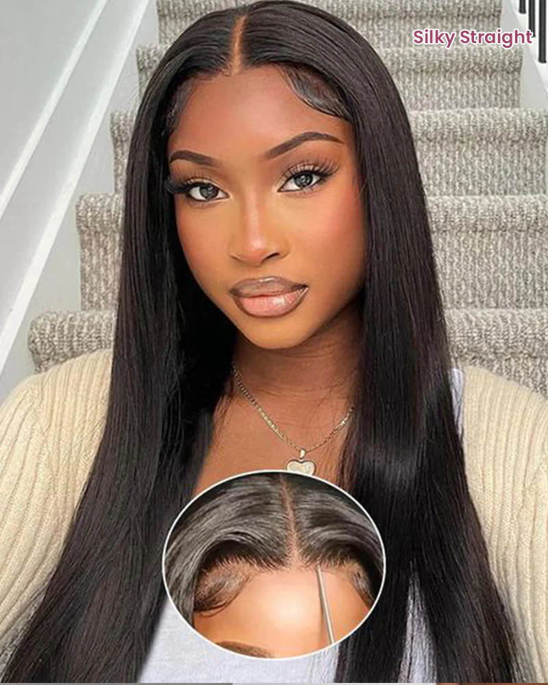 Ophirawig 6 Inches Deep Part Silky Straight Wig Middle Part Natural Black 100% Human Hair Wig