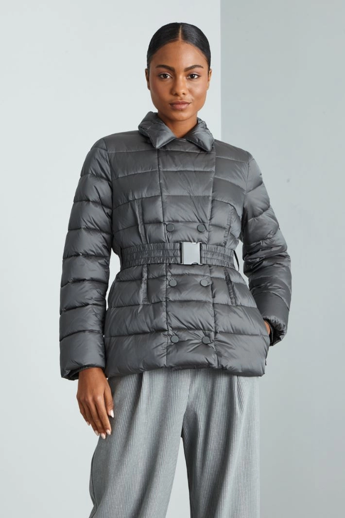 Padded jacket with elastic belt - GREY