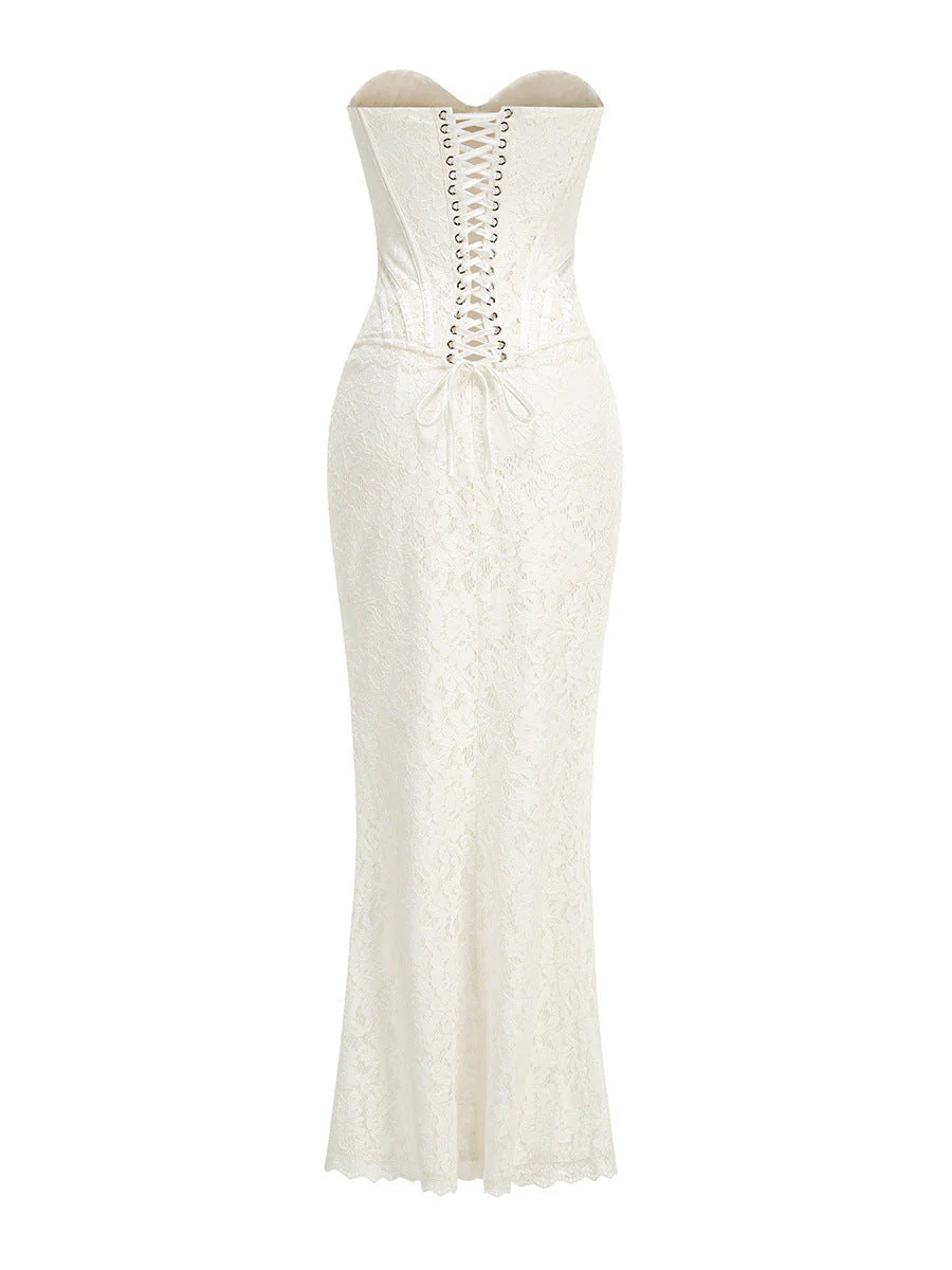 White Lace Sweetheart Corset Mermaid Dress