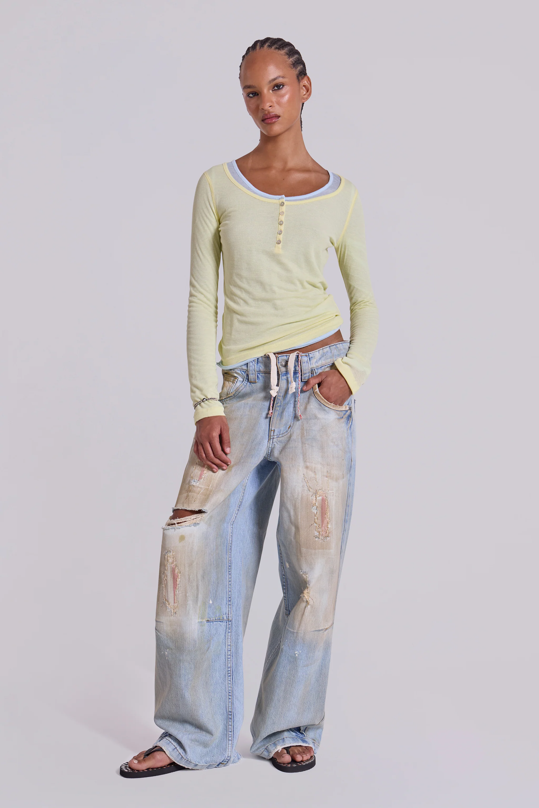 Sheer Henley Top in Buttercup