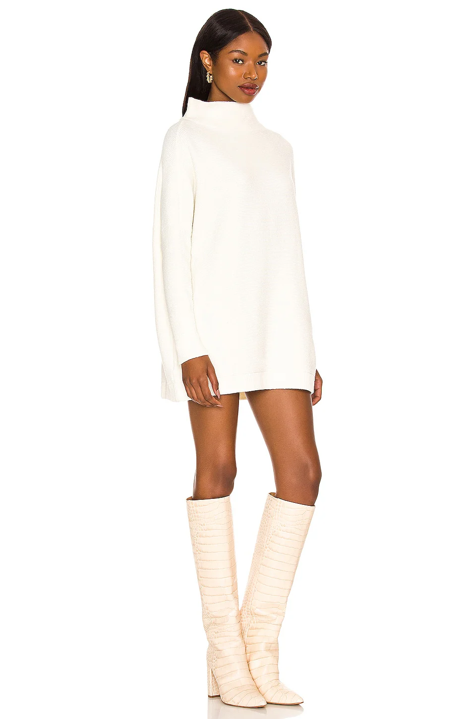 Ottoman Slouchy Tunic Sweater Dress in Ecru