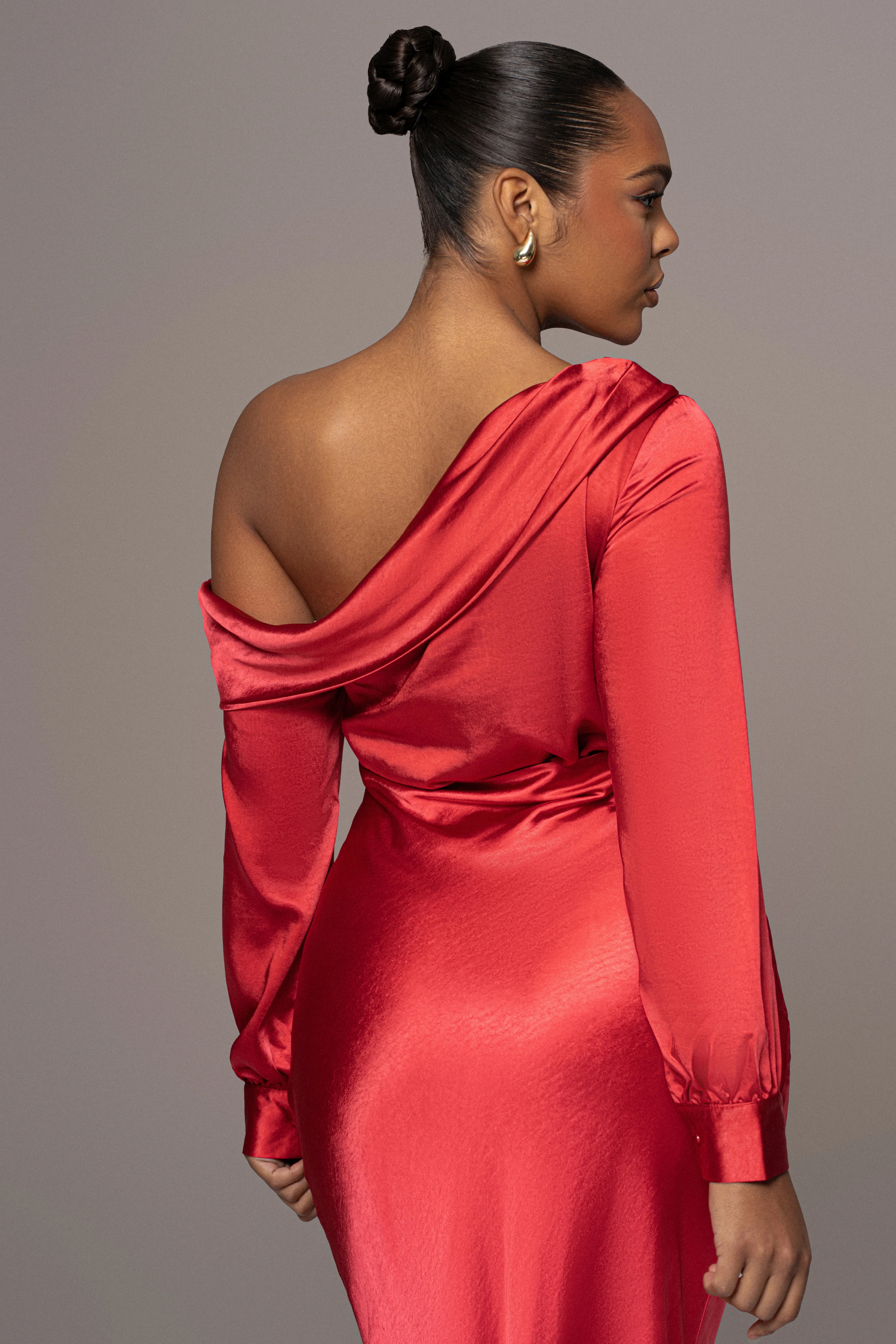 Red Satin Rima Asymmetrical Bodysuit