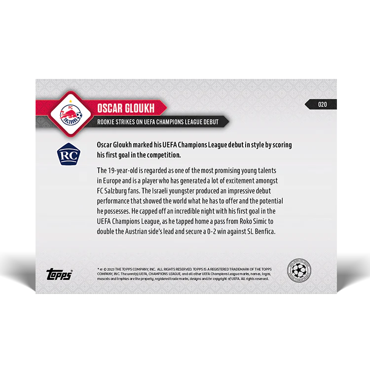 Topps UK - Oscar Gloukh - Rookie strikes on UEFA Champions League debut - UCL TOPPS NOW® Card #20