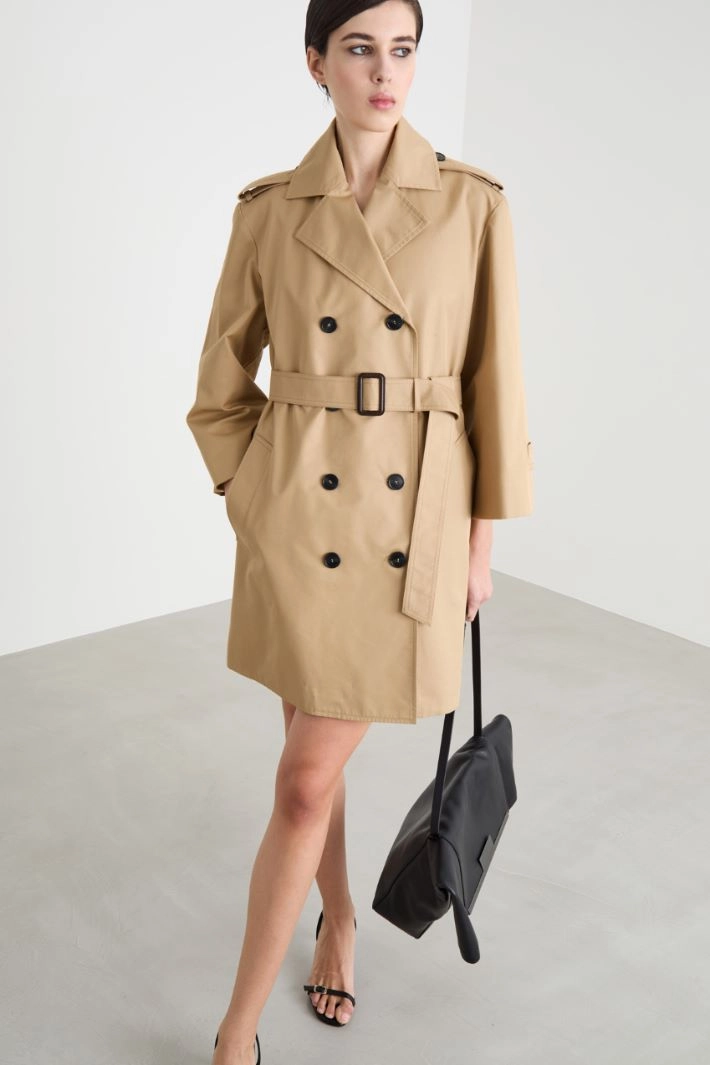 Double-breasted water-repellent gabardine trench coat - CAMEL