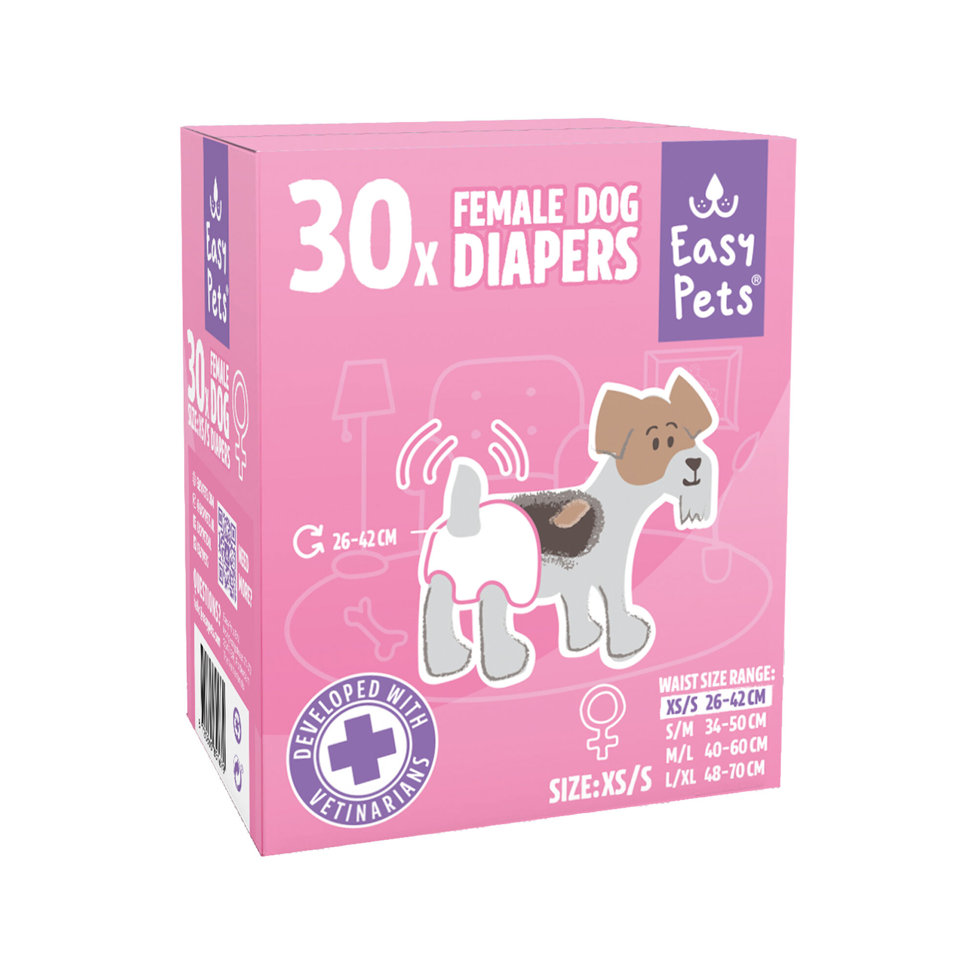 EasyPets Female Dog Diapers - XS/S - 100 pcs