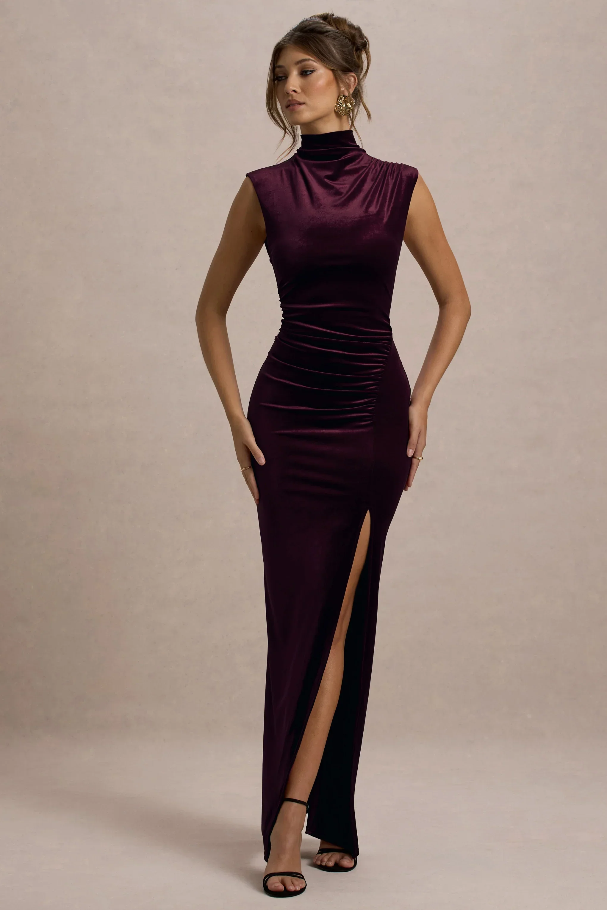 Abilene | Port Velvet High-Neck Split Maxi Dress