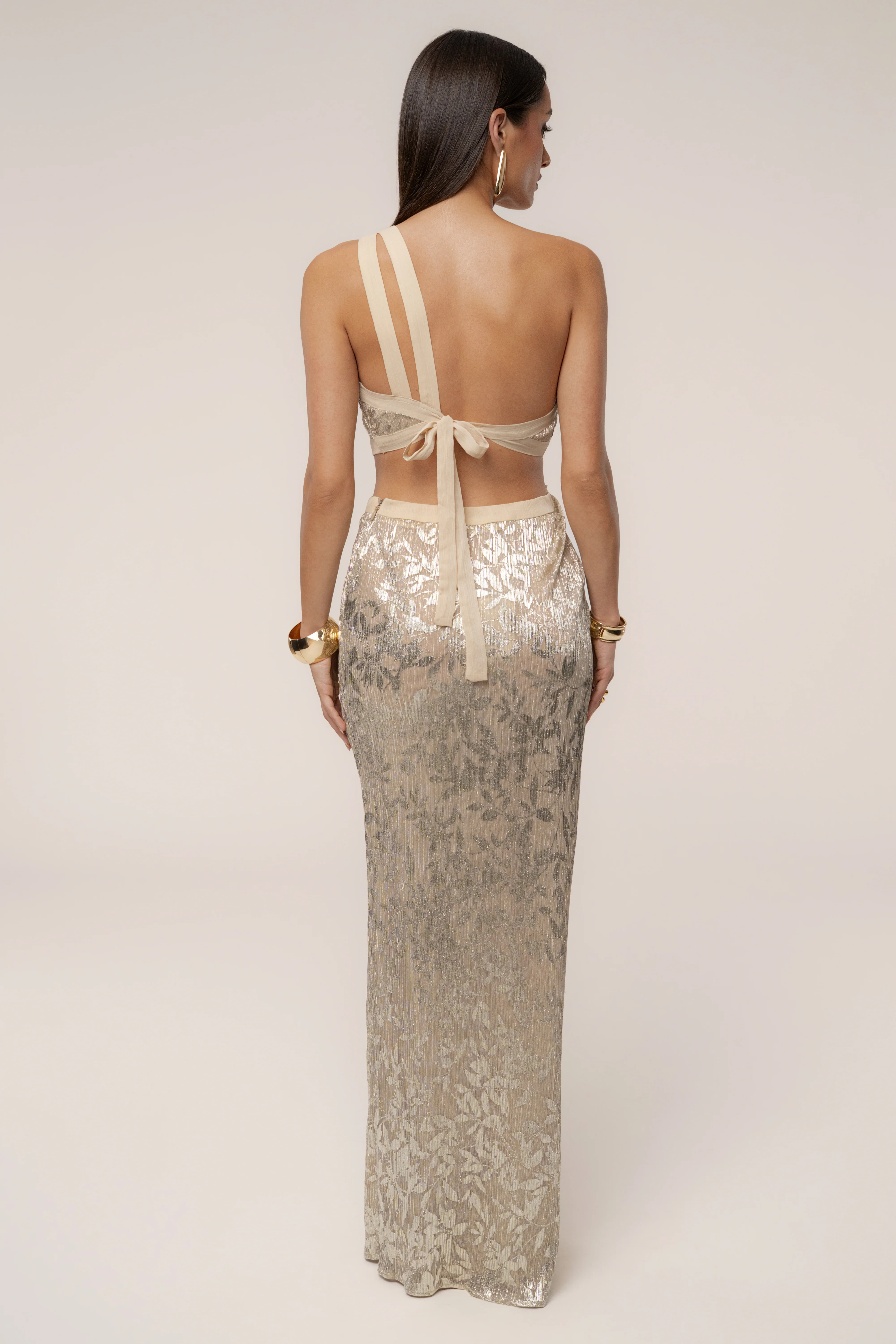 Gold One Shoulder Keyhole Dress